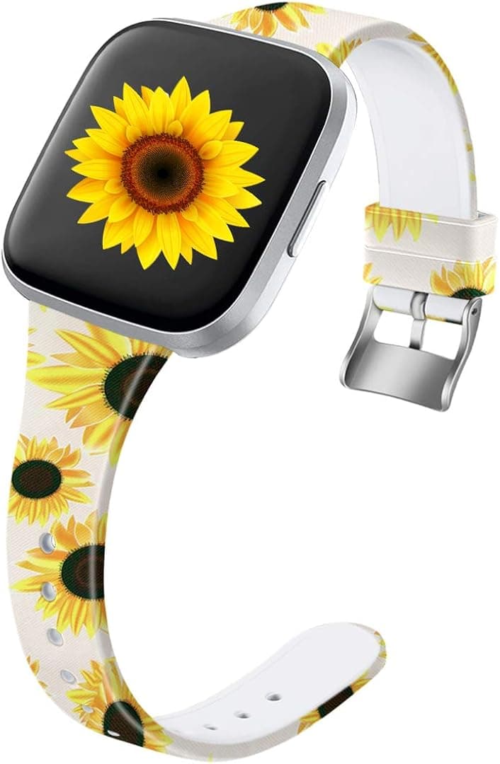 Ouwegaga Compatible for Fitbit Versa 2 Bands Versa Lite Band Women Men Straps Sunflower Pattern Large