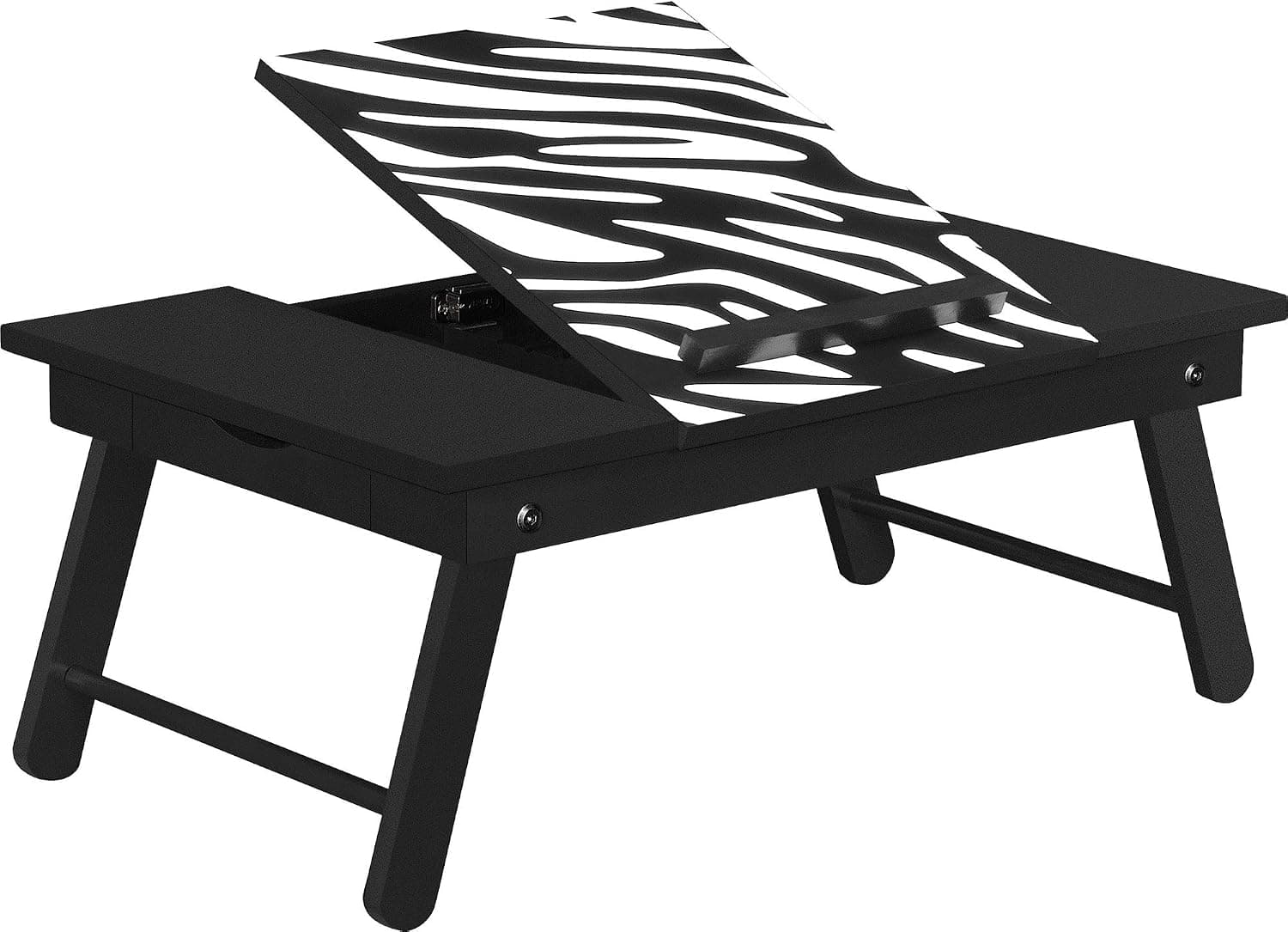 Altra Furniture Folding Laptop Tray Table, Black and Zebra Print