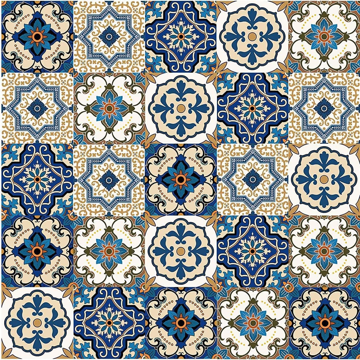 25 PCS Mandala Style Tile Sticker, 4x4 Inch DIY Wall Murals, Peel and Stick Removable Decals for Bathroom, Kitchen Backsplash,Furniture,Staircase