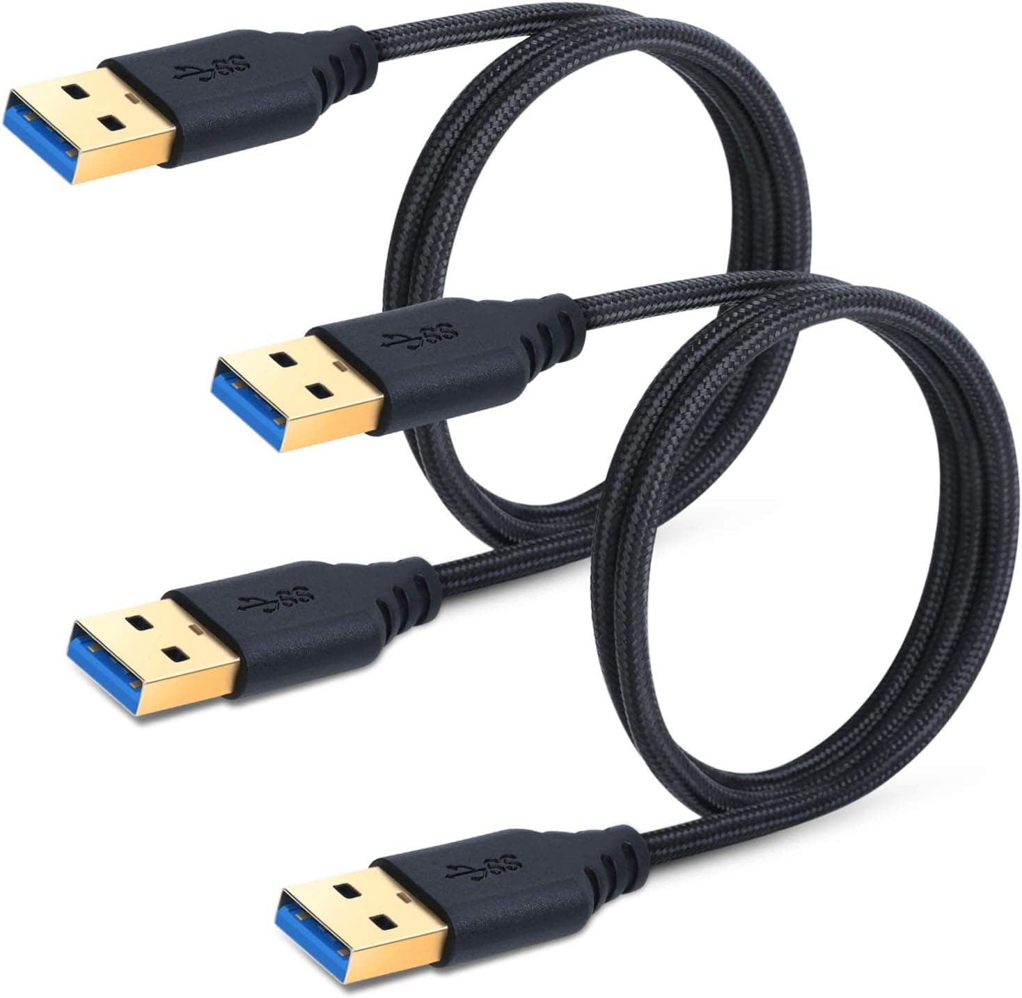 Besgoods USB to USB Cable Cord, 2-Pack 3FT/1M Braided USB 3.0 Type A Male to Male Cable - Short Male to Male USB Cable for Data Transfer, Hard Drive Enclosures, DVD Player, Laptop Cooler and More