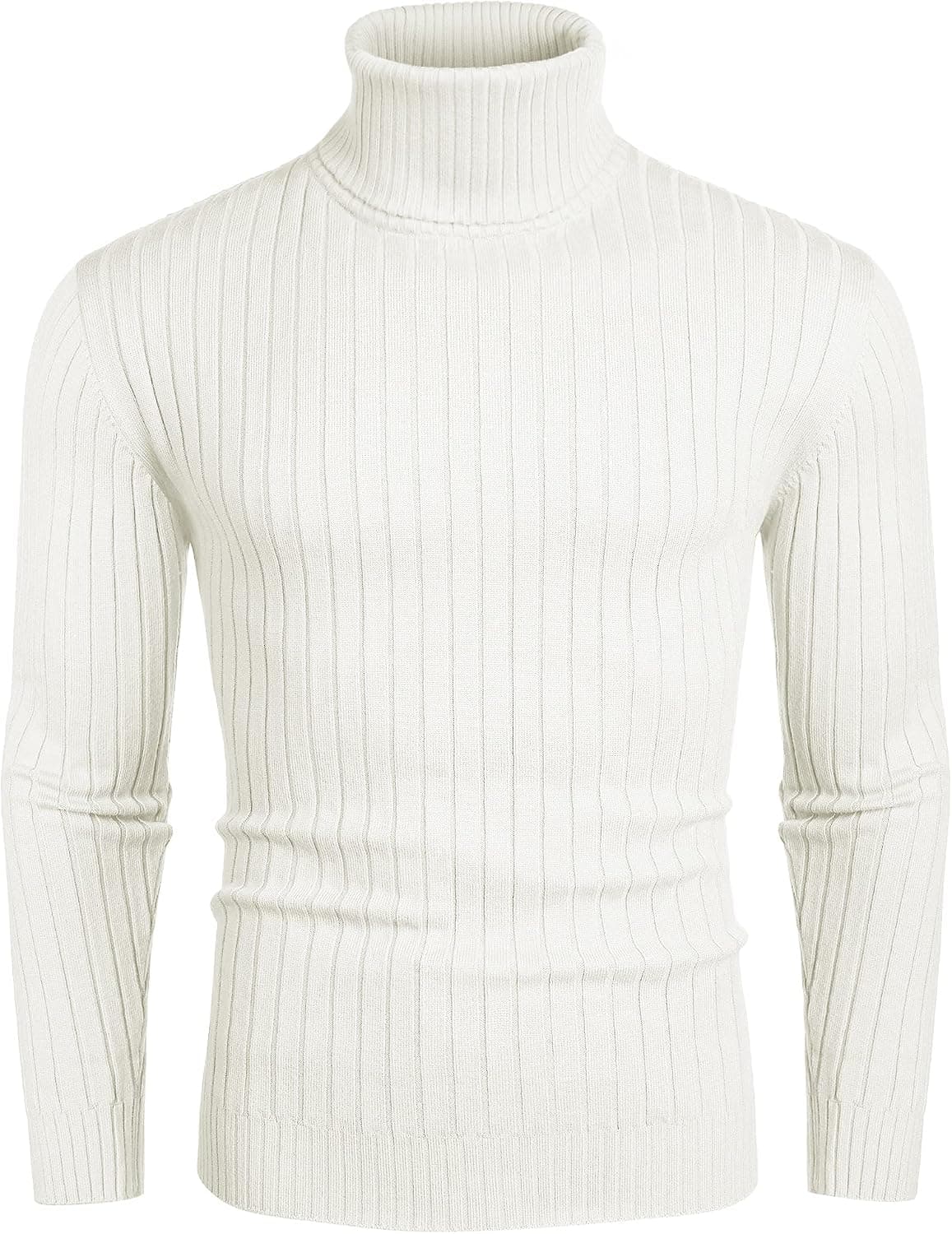 COOFANDY Men's Casual Turtleneck Sweater Ribbed Pullover Sweater Basic Sweater White