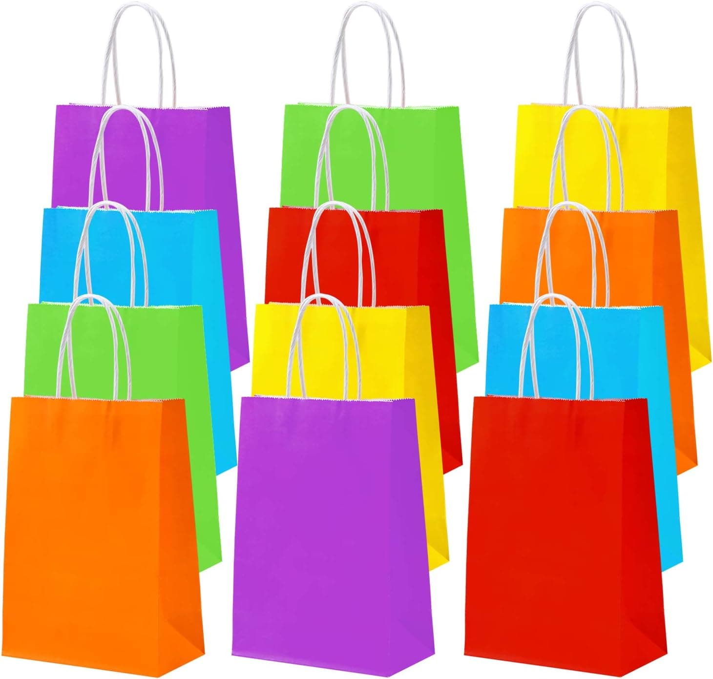 Aneco 36 Pack Party Paper Bags Neon Colored Birthday Kraft Paper Bag Candy Bags Party Gift Bags for Party Favors, 6 Colors