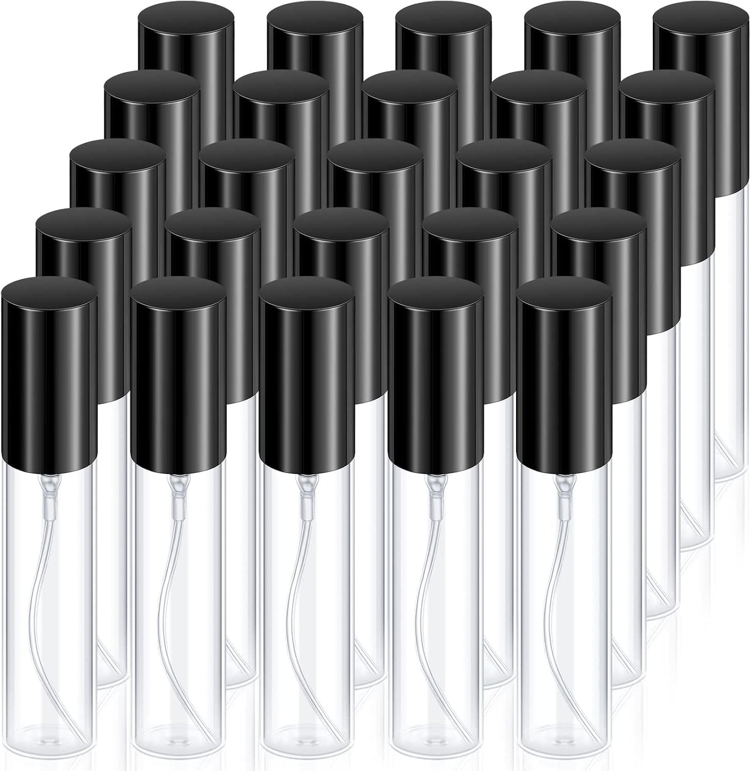 Yinder 25 Pcs Travel Perfume Atomizer Sprayer Refillable Empty Perfume Bottle for Perfume Mist Glass Spray Bottles Clear Portable Fragrance Bottle for Travel (Black, 10 ml)