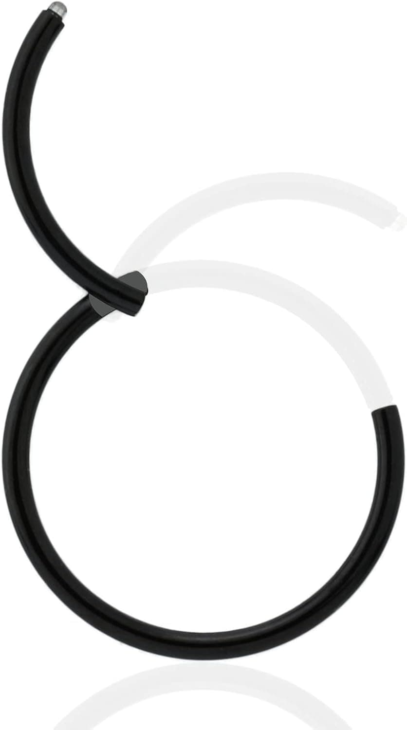 Surgical Steel Hinged Nose Rings Hoop 20G 18G 16G 14G,6mm 7mm 8mm 9mm 10mm 12mm 14mm, Black Silver Gold,Clicker Septum Helix Lip Ear Lobe Cartilage Rook Body Piercing Jewelry Segment Nose Ring Earrings