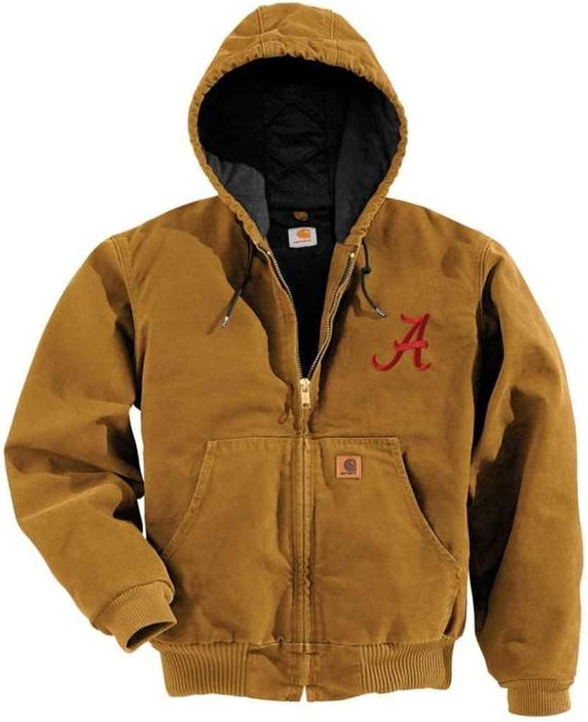 NCAA Alabama Crimson Tide Men's Quilted Flannel Lined Sandstone Active Jacket, Carhartt Brown, Large