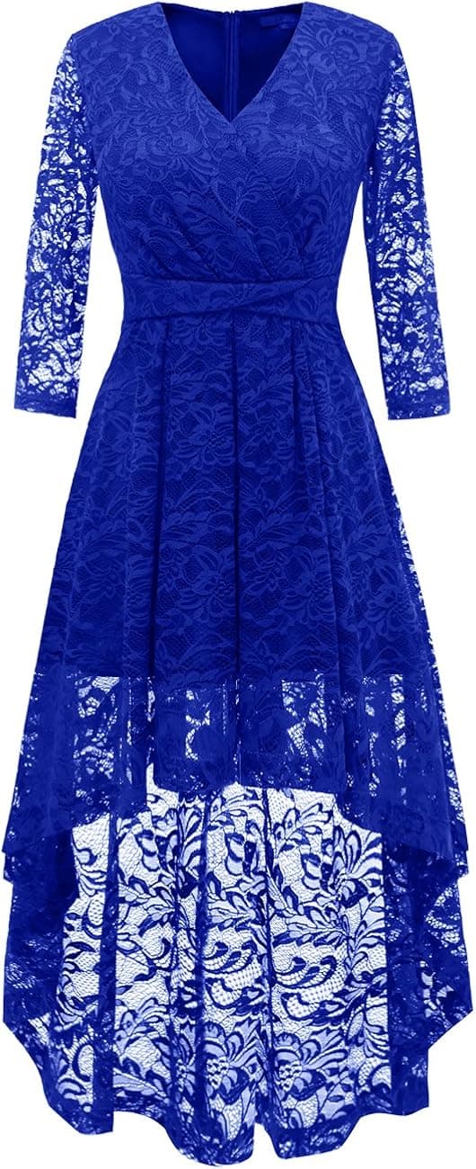 DRESSTELLS Spring Summer Mother of The Bride Dresses Hi-Low Lace 3/4 V-Front Sleeve Wedding Guest Dress