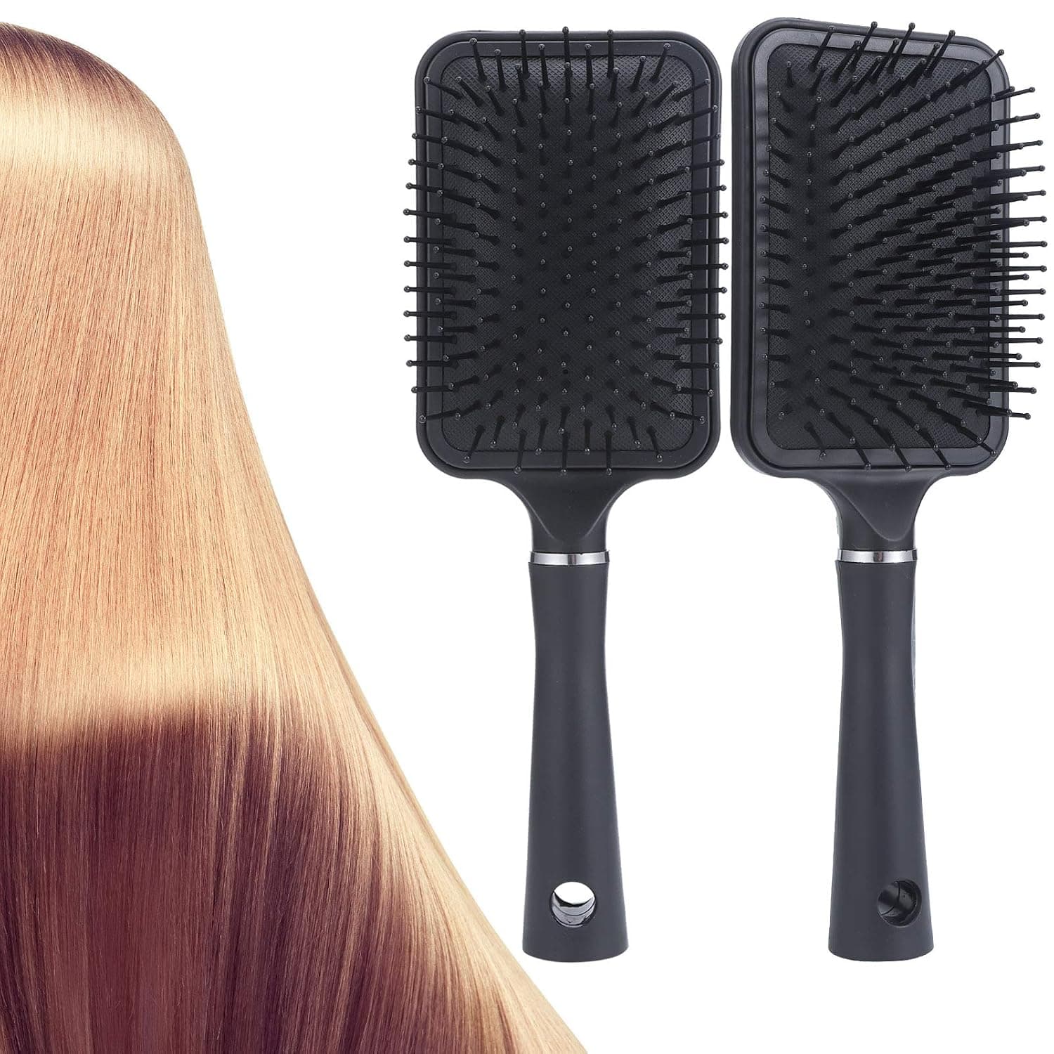 upain 2 PCS Hair Brush Hair Detangle Brush Straightening Hair and Blowdrying for Thick Curly Thin Long Short Wet and Dry Brush for Kids Women Men（Black）