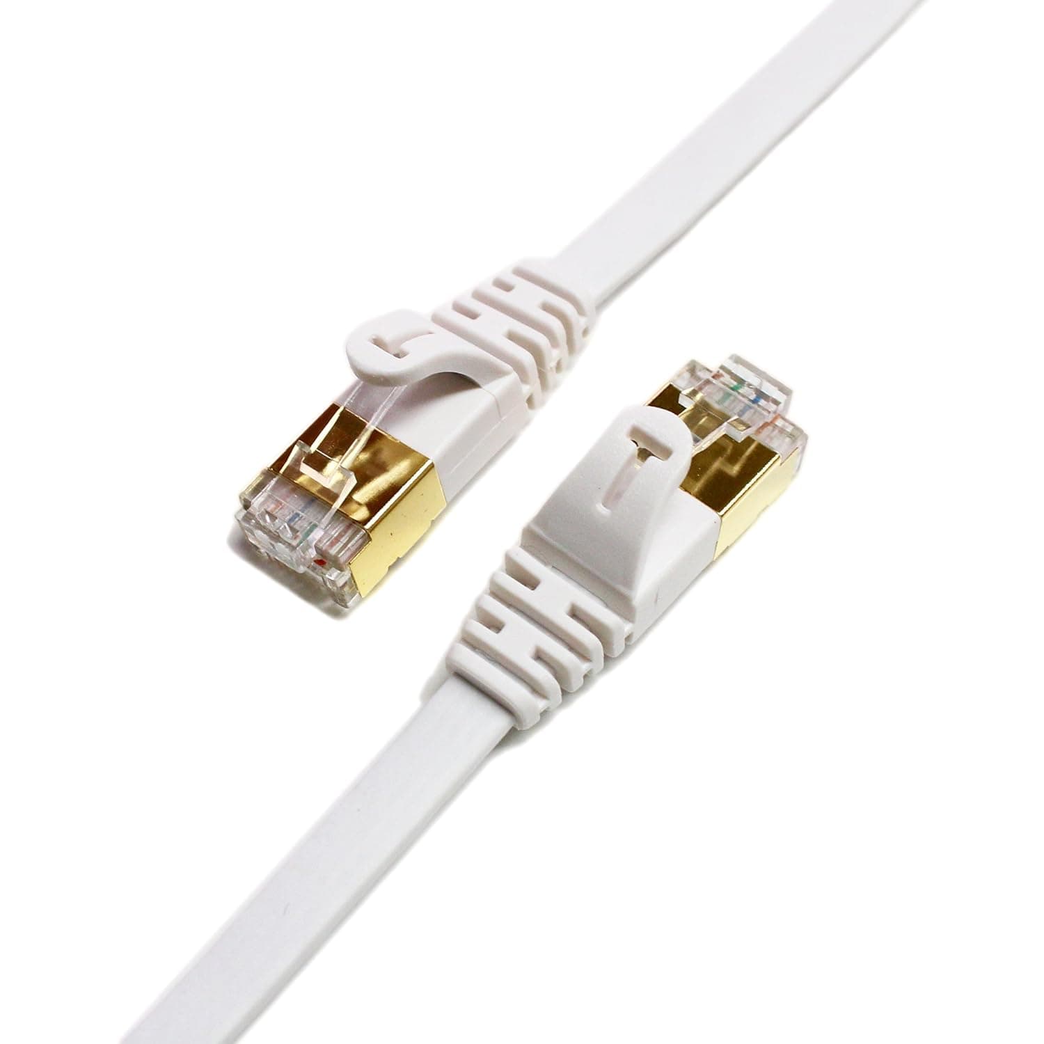 Tera Grand - 12FT - CAT7 10 Gigabit Ethernet Ultra Flat Patch Cable for Modem Router LAN Network, Gold Plated Shielded RJ45 Connectors, Faster Than CAT6a CAT6 CAT5e, White
