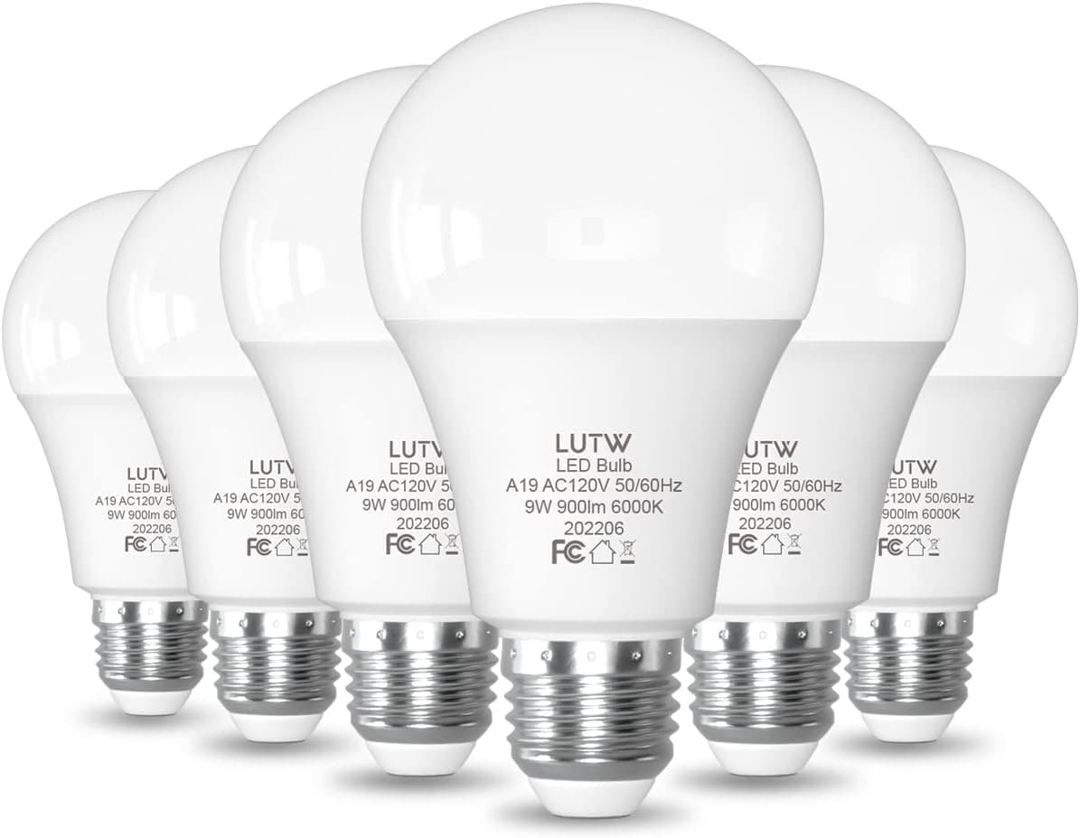 LUTW LED Light Bulbs 60 Watts Equivalent, 900 Lumen Standard LED Bulb, 9W E26 Base Cool White 6000K Non-Dimmable, Perfect for Bedroom and Living Room Lighting, 6 Pack
