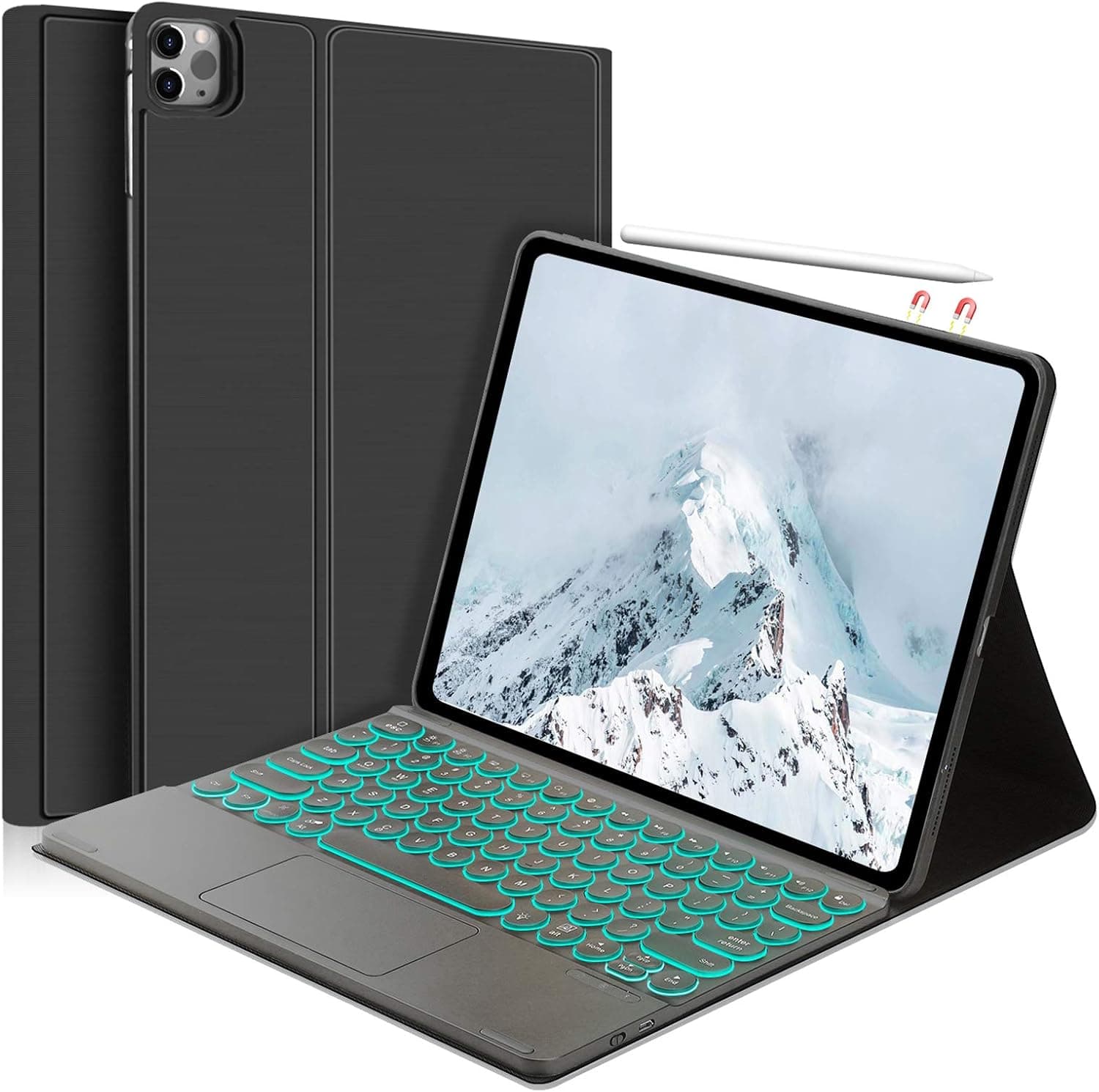 Touchpad Keyboard Case for iPad Pro 12.9 2021 4th Gen 2020/3rd Gen 2018 [Support Apple Pencil Charging]-Detachable-7 Color Backlit Touchpad Keyboard-Ultra Slim Folio Protective Cover -Black