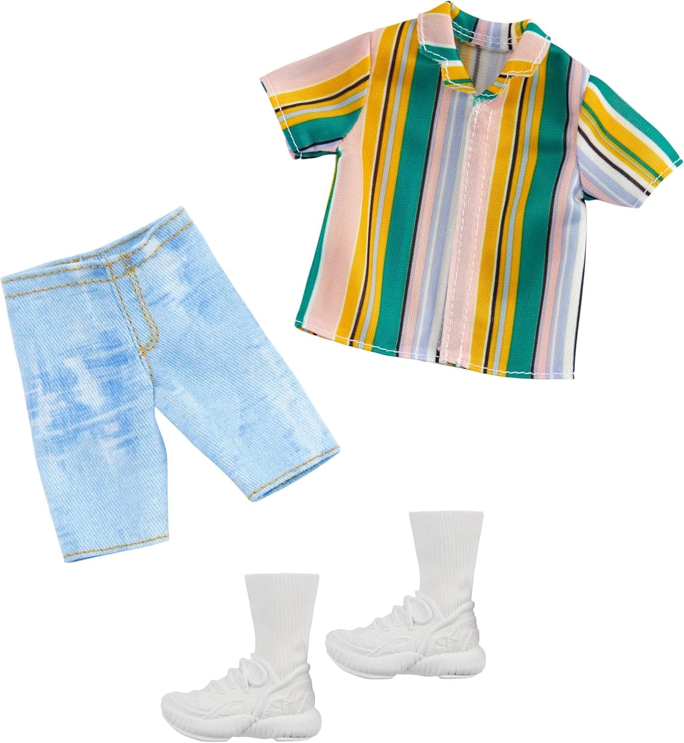 Barbie Clothes: 1 Outfit for Ken Doll Includes Striped Shirt, Denim Shorts and Shoes, Gift for 3 to 8 Year Olds ​, GHX46