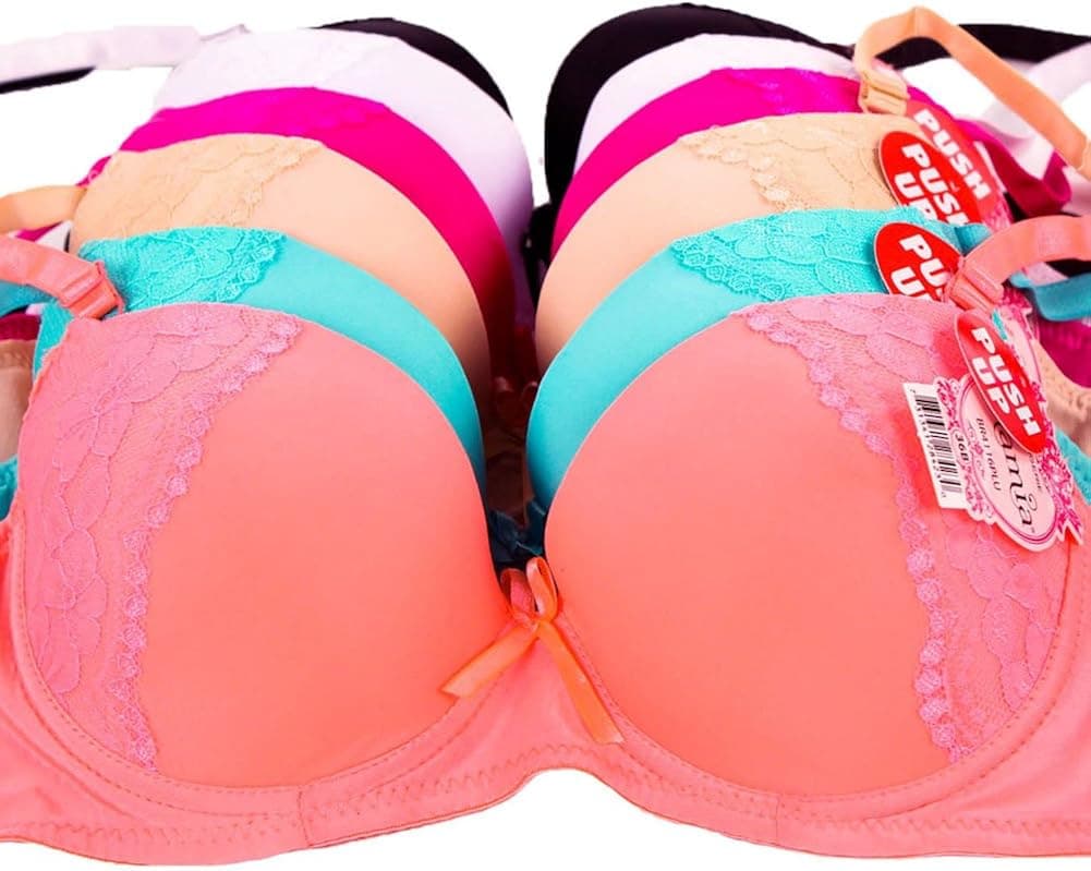 MaMia Women's 6 Push Up Bras Lot Neon Colors Lace-36B