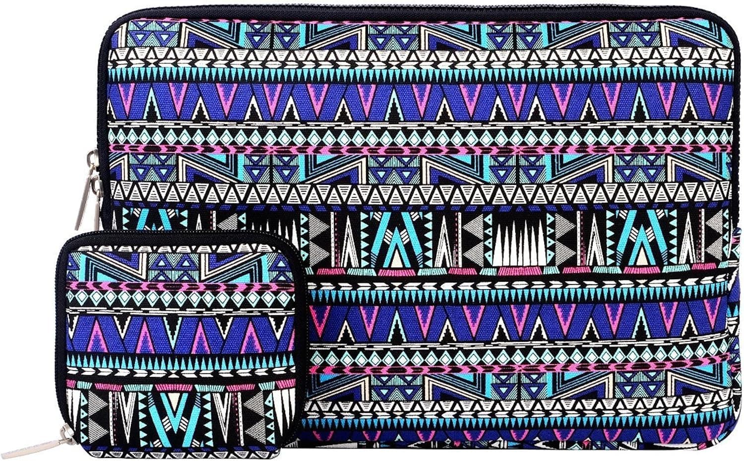 MOSISO Bohemian Style Canvas Fabric Laptop Sleeve Case Bag Cover Compatible 13-13.3 Inch MacBook Pro, MacBook Air, Notebook with Small Case, Purple Triangle