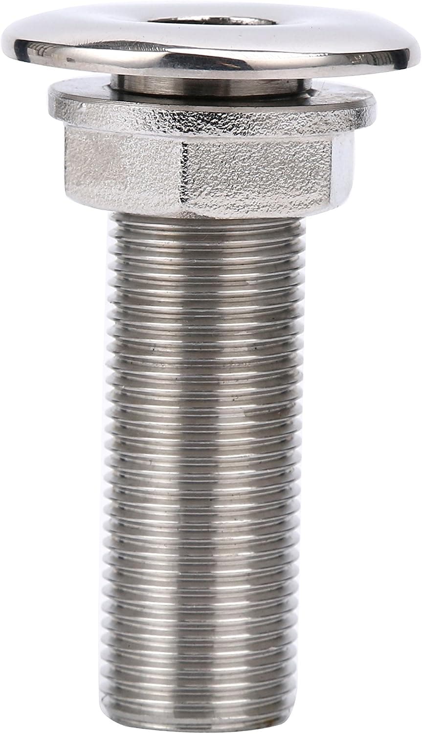 Amarine-made Straight Thru-Hull Valve Fitting Fully Threaded Stainless Steel 316 Boat Thru Hull for 3/8-Inch Interior Diameter Hose Thru Drain Boat Hose