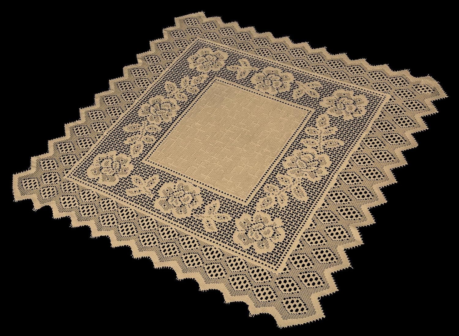 Table Topper Grega Design Brazilian Lace 29x29 Inches Ocher (Light Brown) Color 100 Percent Polyester