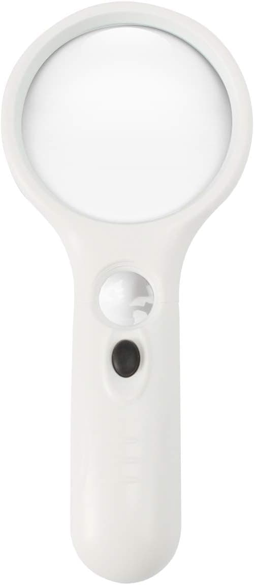 Magnifying Glass with Light, MJIYA LED Illuminated Magnifier with 3X 45X High Magnification, Lightweight Handheld for Reading, Inspection, Jewellery (70mm, White)