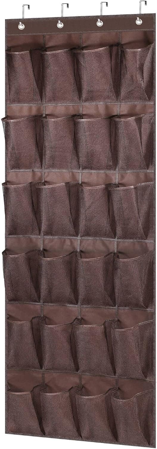 MISSLO Door Shoe Organizer Hanging with 24 Large Mesh Pockets Shoe Hanger Organizer for Door, Tan