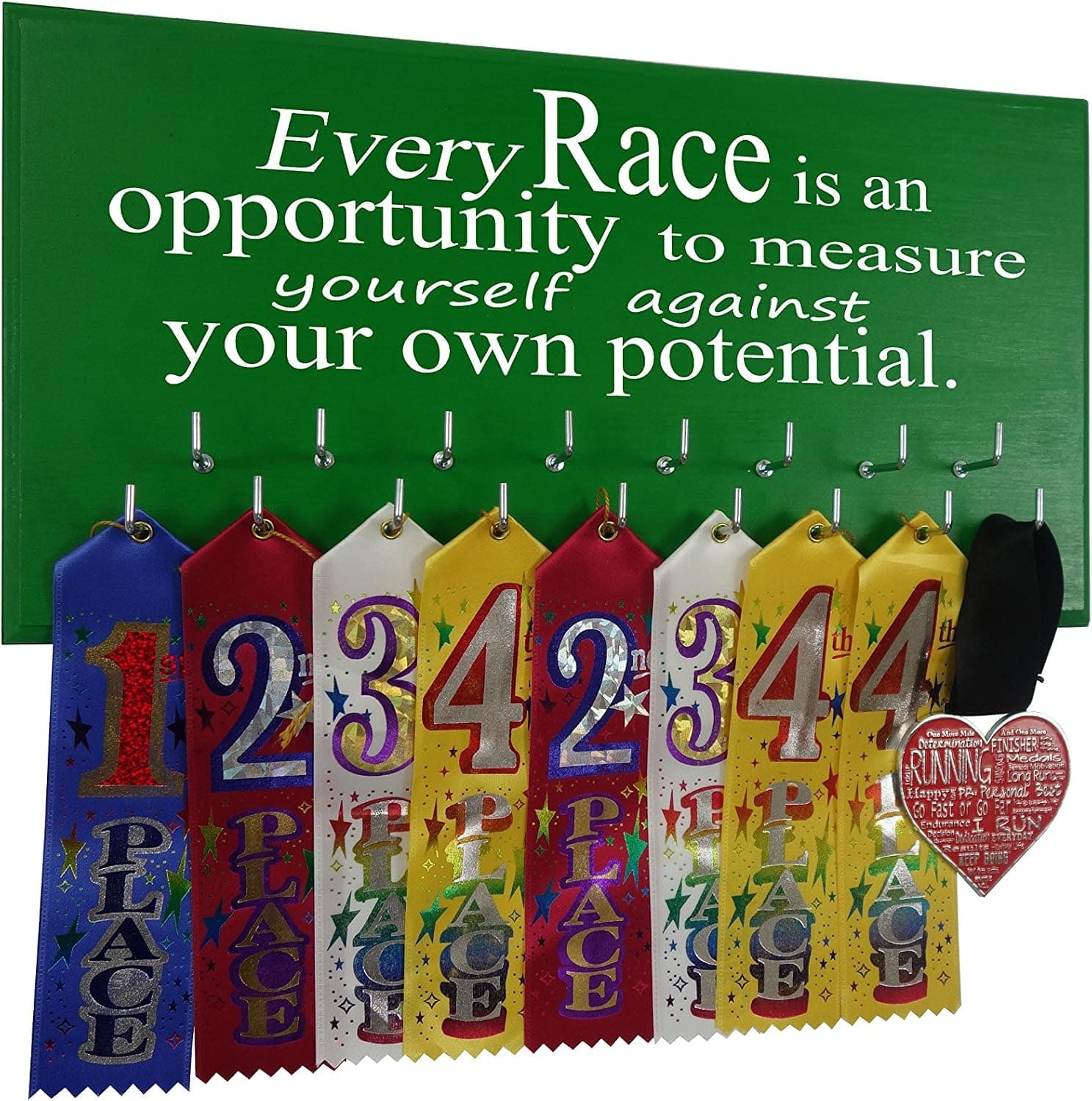 Race bib and Medal Display - Every Race is an Opportunity - Motivational Running Saying on a Wall Medal Display Rack - Medal Holder with Hooks - Running Gift - Running Gear - Running Accessory