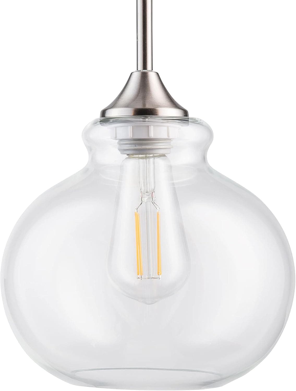 Linea di Liara Ariella Casella Farmhouse Glass Pendant Lighting for Kitchen Island Modern Brushed Nickel Large Pendant Light Hanging Light Fixture with Clear Blown Glass Shade, UL Listed