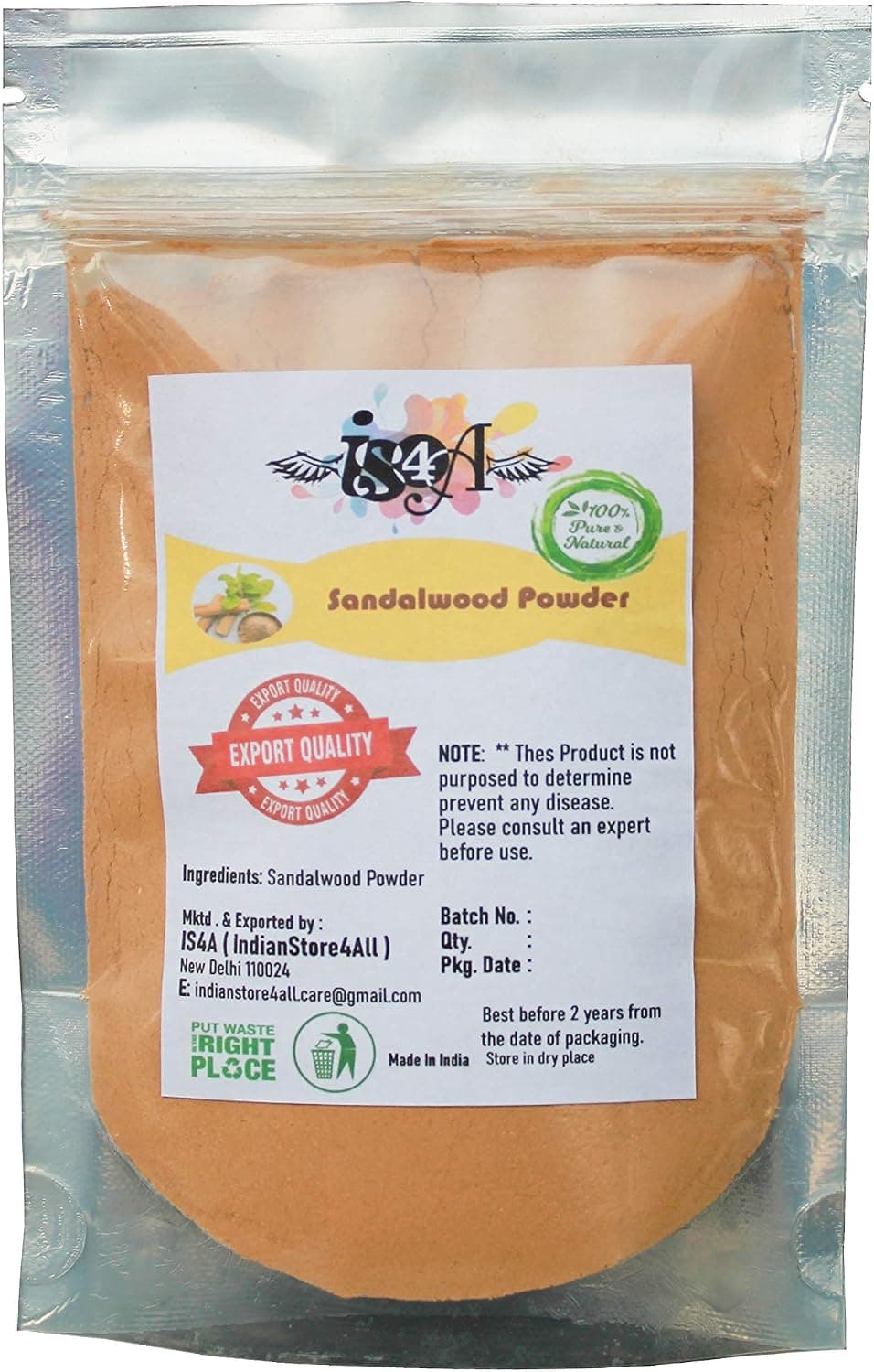 IS4A Natural Pure Sandalwood (Chandan) Powder (White, 80 Grams)