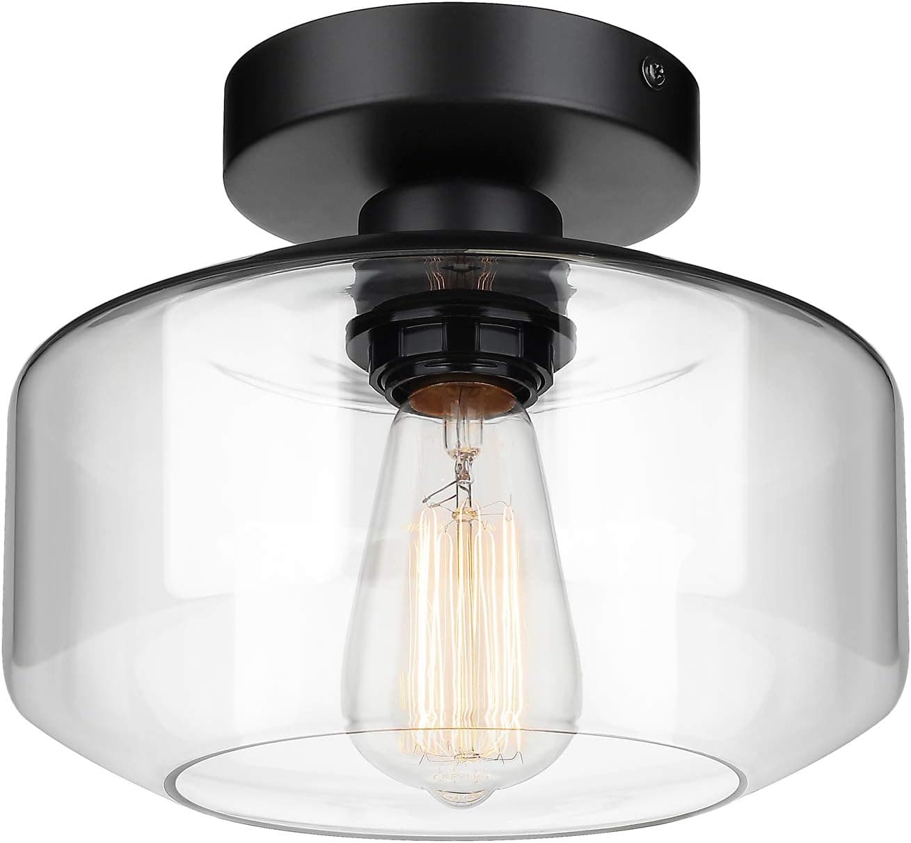 MAXvolador Industrial Semi Flush Mount Ceiling Light, Clear Glass Pendant Lamp Shade, Farmhouse Lighting for Porch Hallway Kitchen Bedroom, Vintage Hanging Light Fixtures, Bulb Not Included