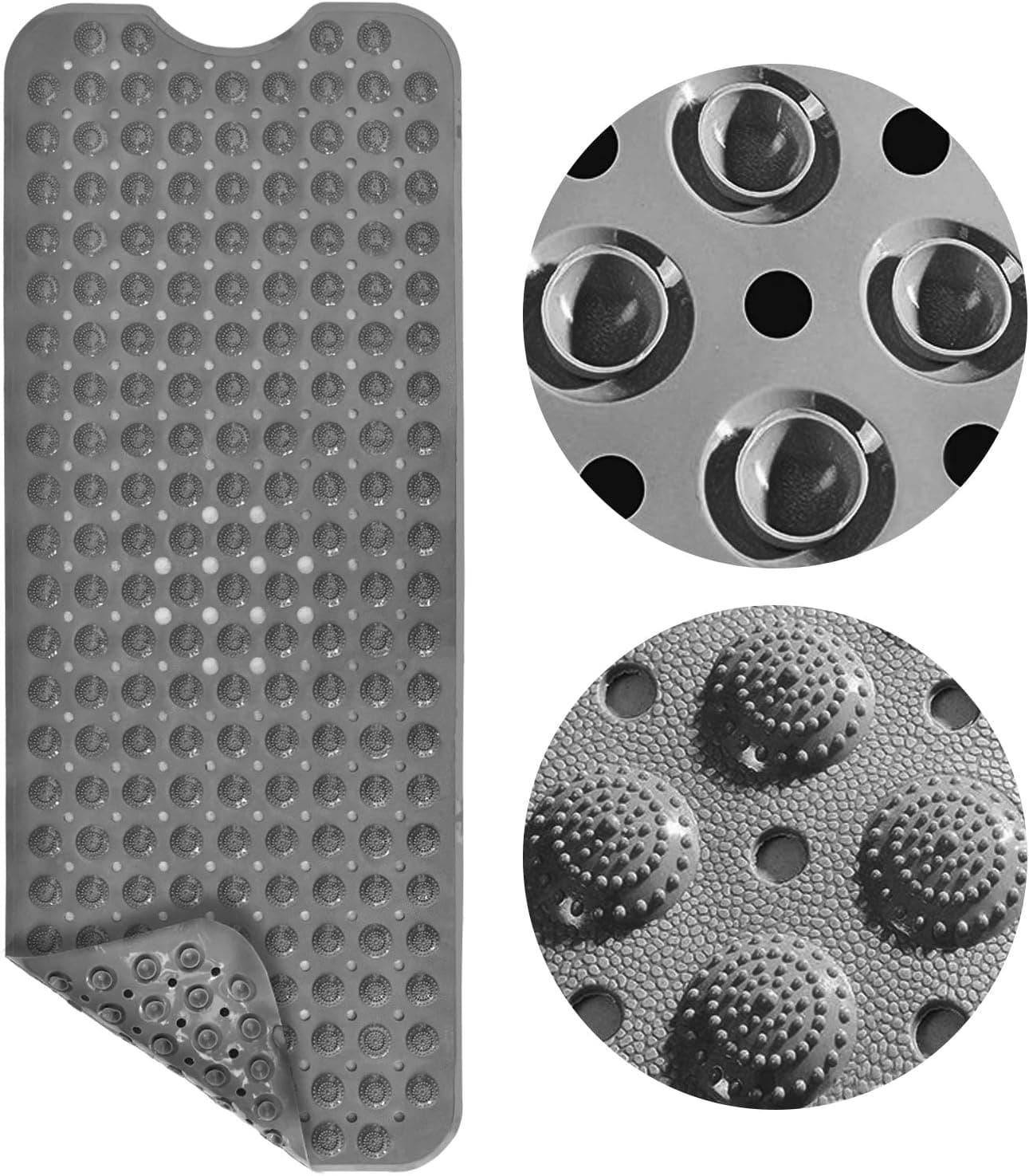 Bathtub Mat, Bath Tub Shower Mat, Non Slip Shower Floor Mat 39 x 15 Inch for Bathroom, Bathtub Mat with Suction Cups & Drain Holes, Extra Long Washable Soft Bath Tub Mat to Keep Floor Clean, Black