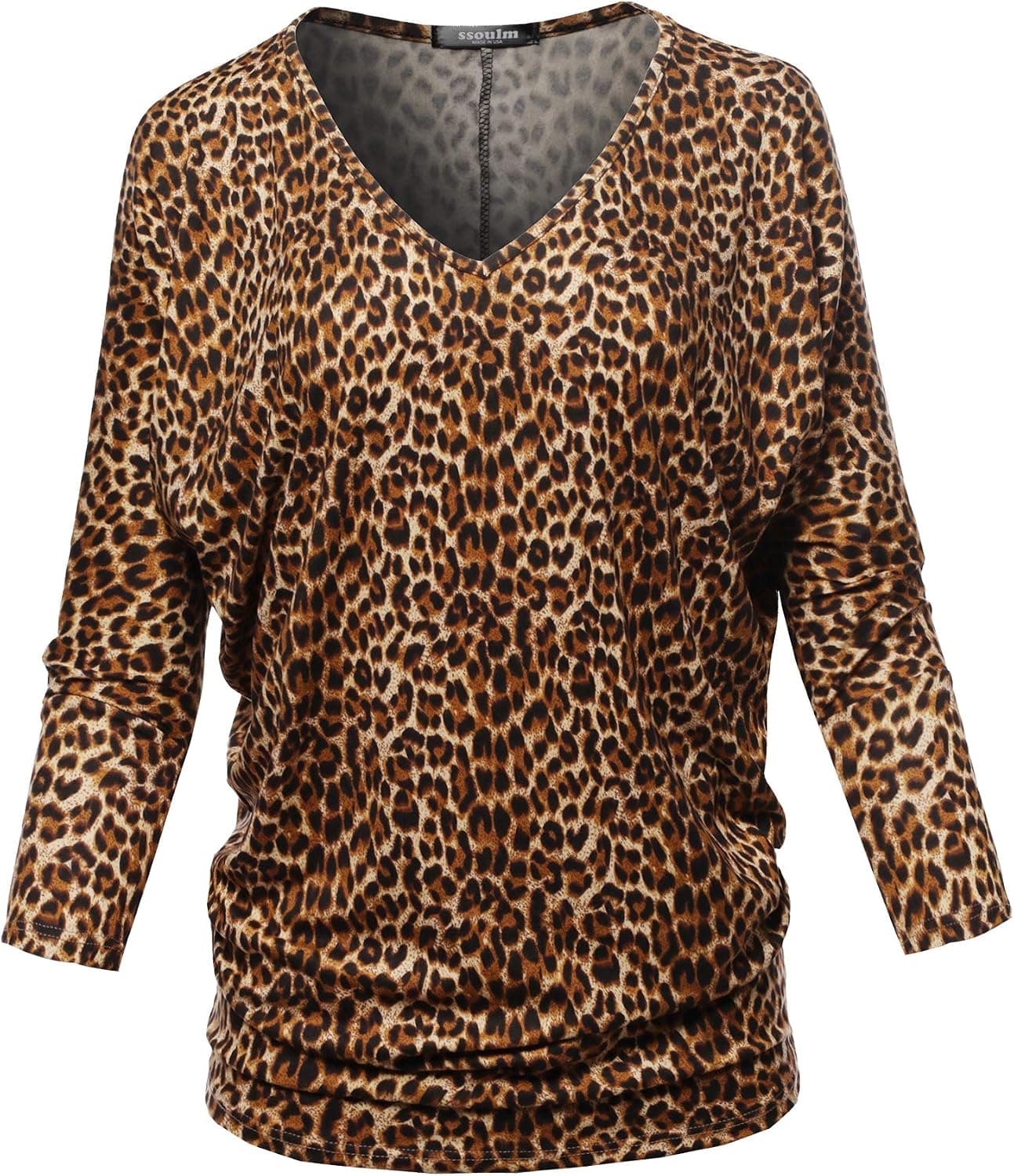 SSOULM Women's Loose Fit 3/4 Sleeve Drape Dolman Top with Plus Size