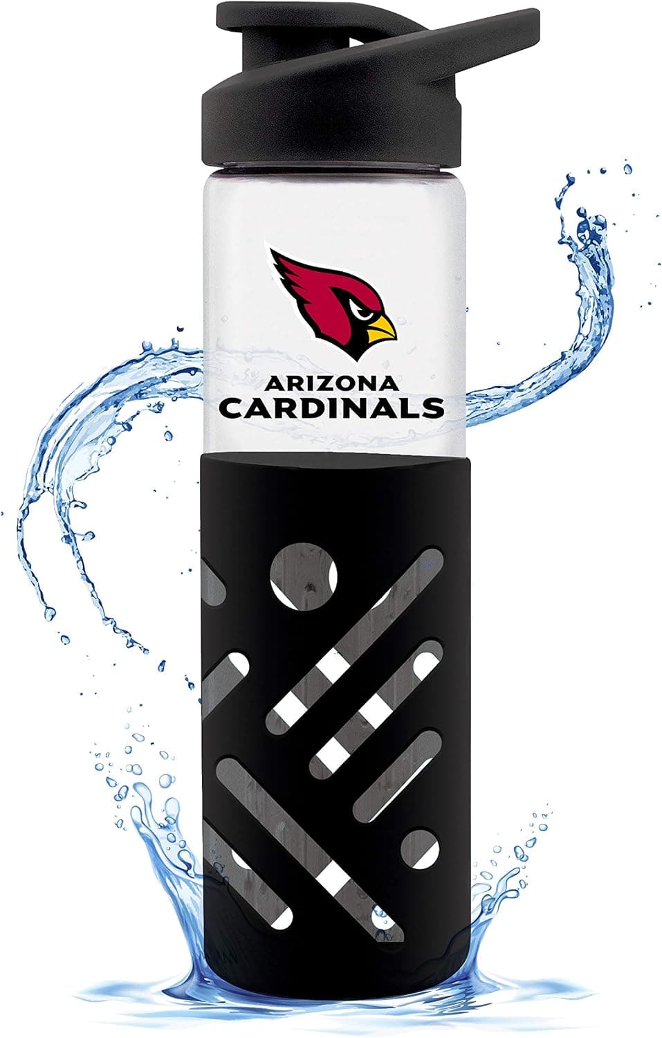 Duck House NFL Fan Shop NFL Glass Water Bottle with Carrying Handle | Premium Glassware | Silicon Protector Sleeve | Flip Top Lid | BPA-Free | 23oz