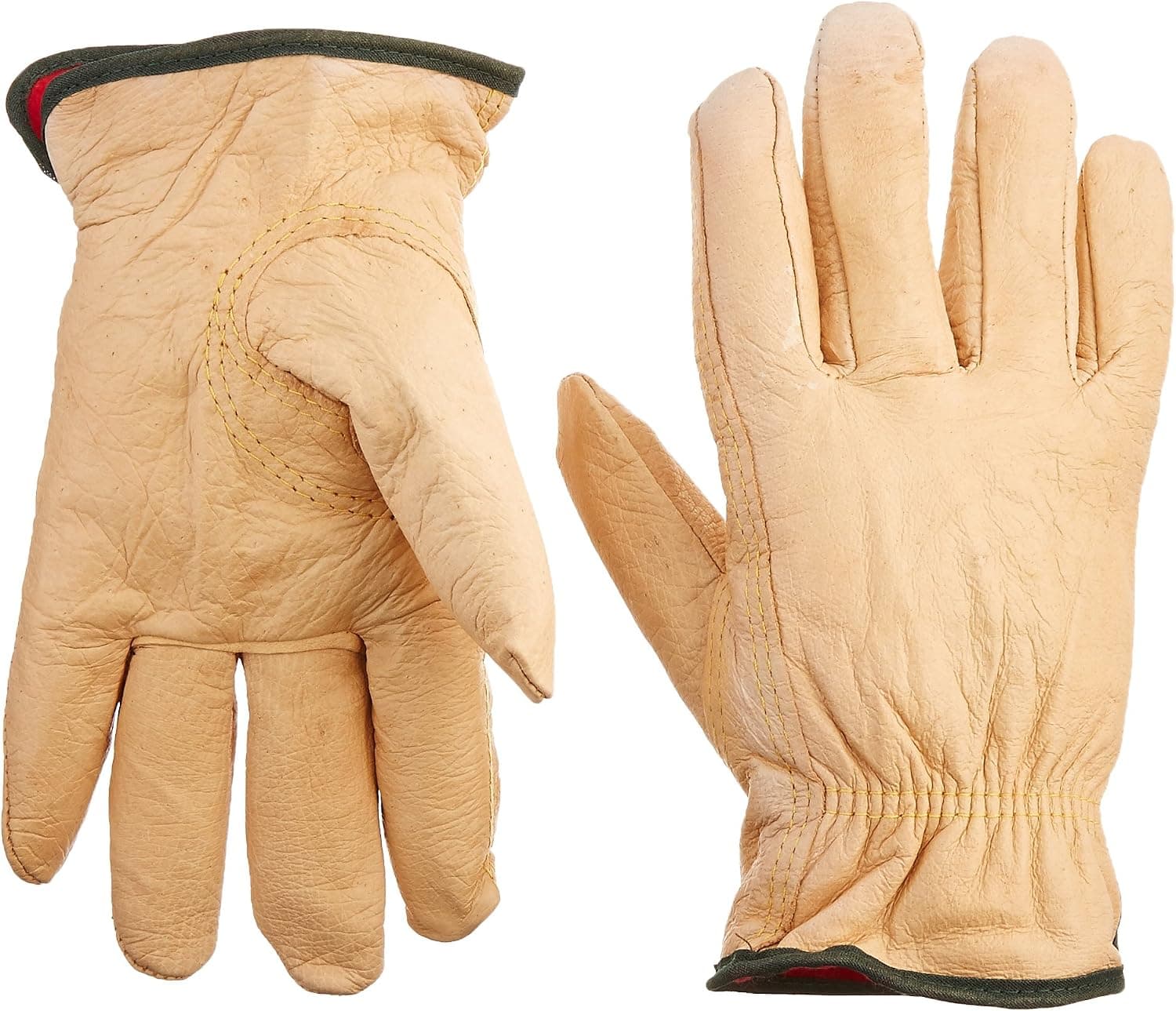 MCR Safety 3451M Industry Grade Pigskin Red Fleece Lined Insulated Driver Gloves with Keystone Thumb, Cream, Medium , 1-Pair, 1-Pair