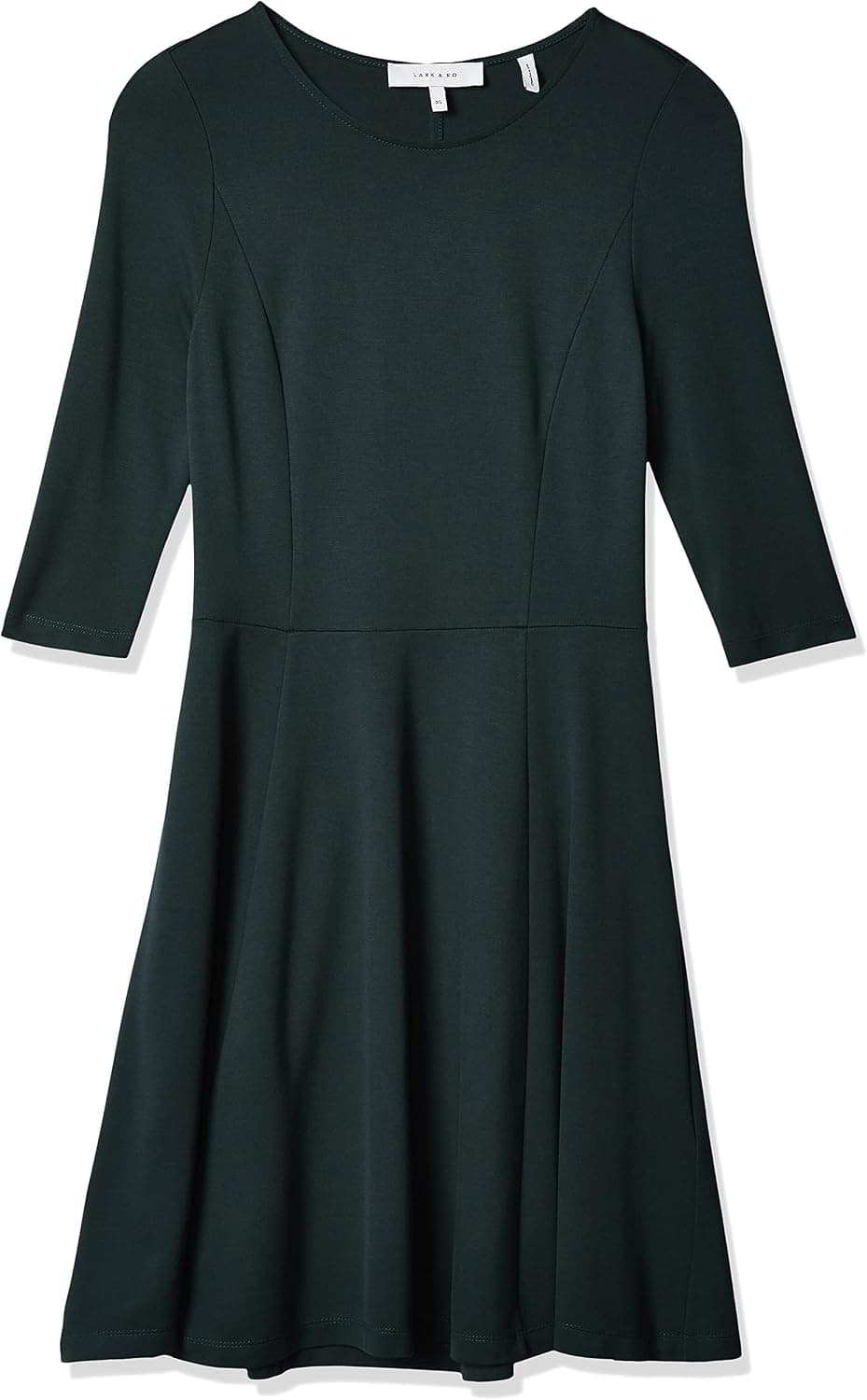 Lark & Ro Women's Three Quarter Sleeve Knit Fit and Flare Dress