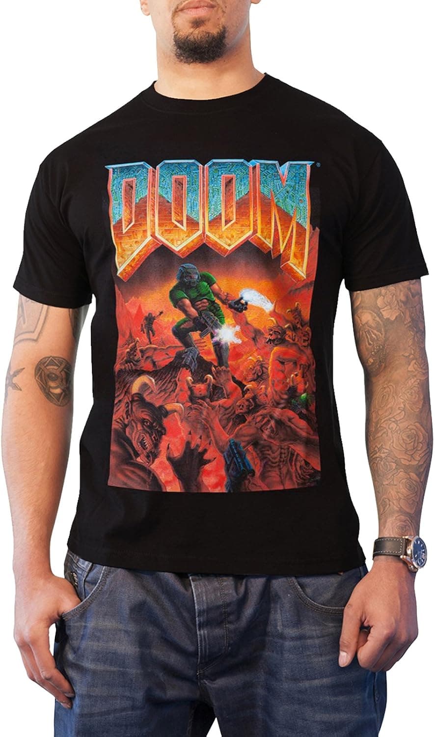 Doom T Shirt Classic Box Art Logo Gaming Official Mens Black Size M