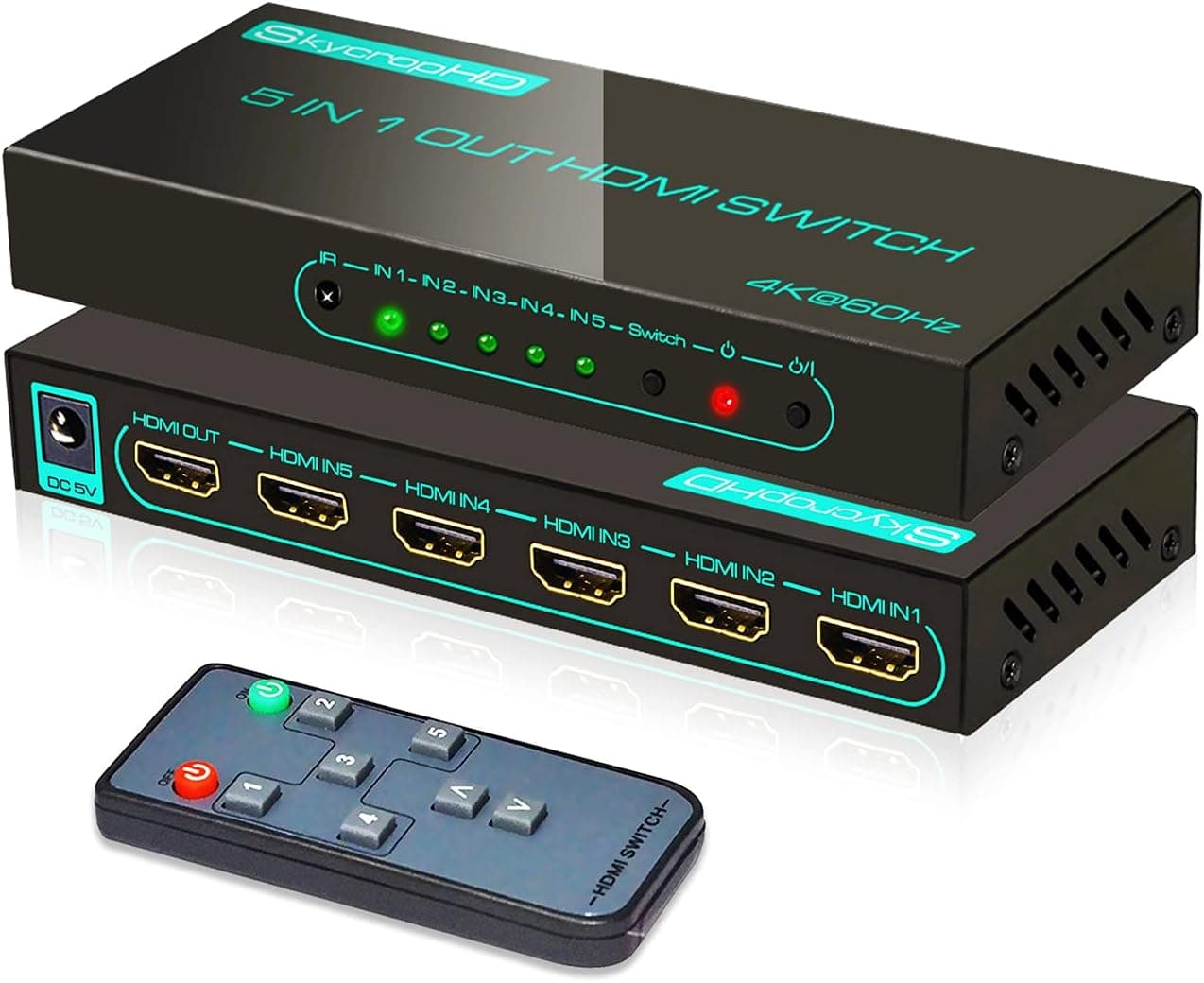(Newest Version) 4K@60Hz HDMI Switch, SkycropHD 5 Port HDMI 2.0 Switcher with Remote Support Auto Switch, HDR10, Dolby Vision, Dolby Atmos, 18Gbps, CEC