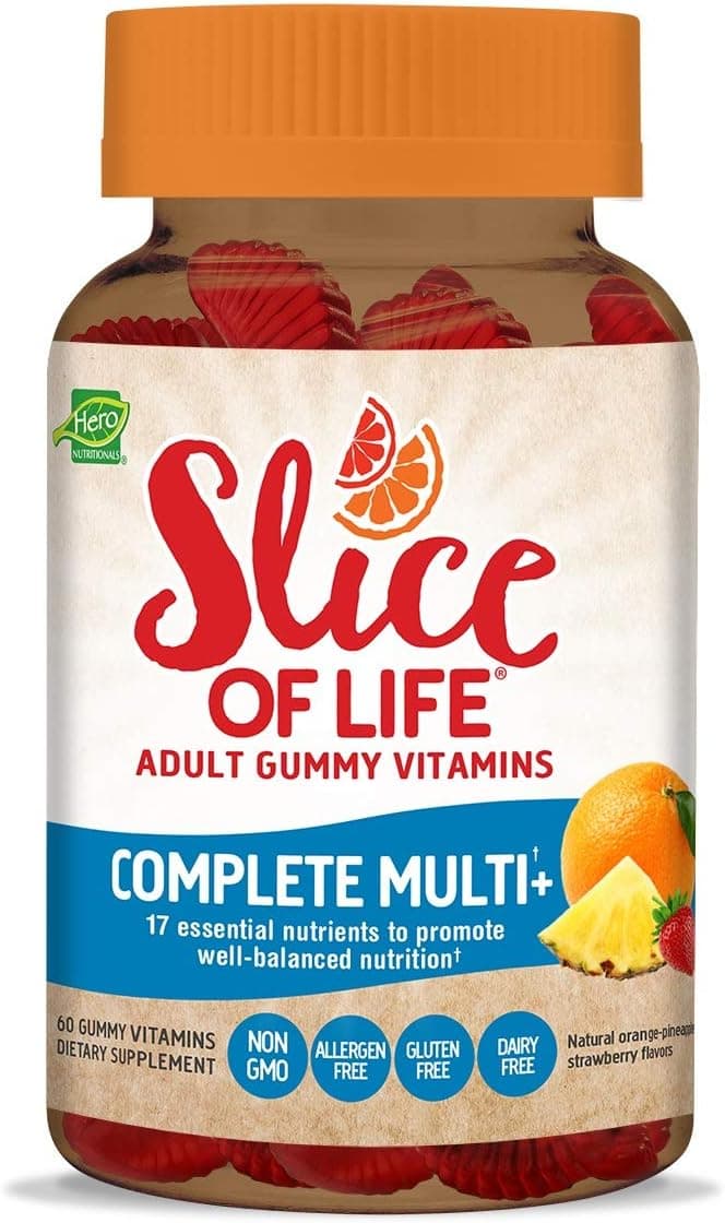 Slice of Life Gummy Vitamin Supplement for Adults, Complete Multi-Vitamin, 60 Gummy Slices
