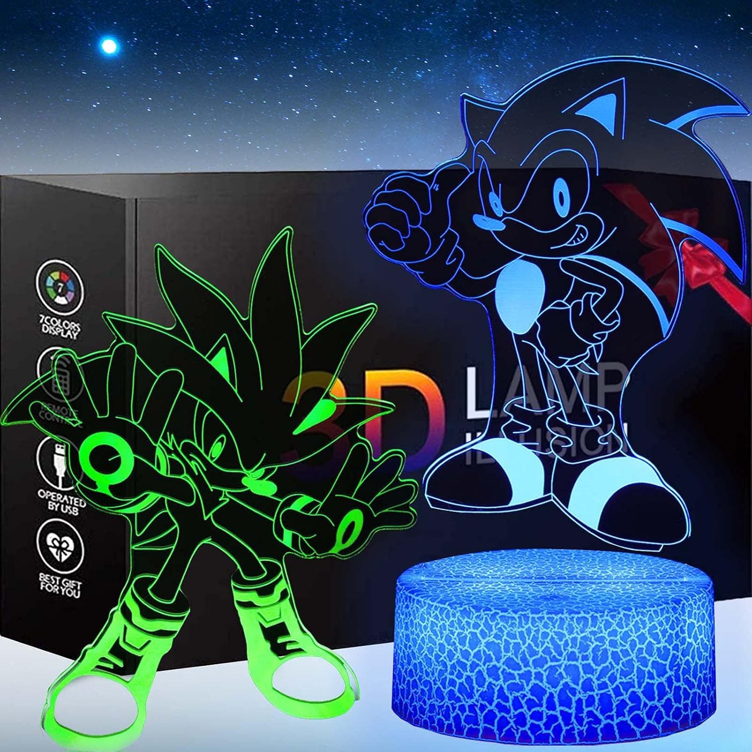 3D Anime Toys Night Light - Two Patterns and 16 Color Change Decor Lamp with Remote Control, for Kids, Boys, Girls