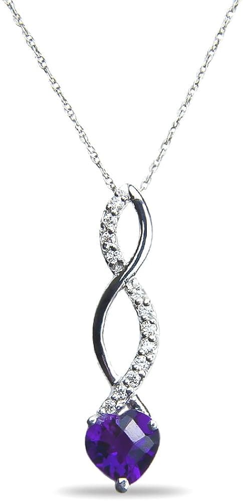 Women's .05CT Diamond Pendant & Complementary Chain with Amethyst in 10k White Gold