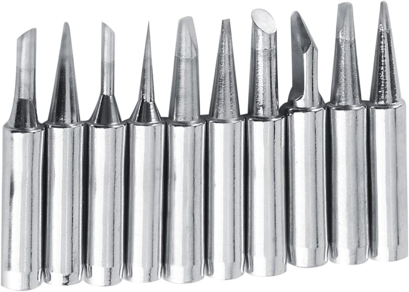 900M-T Series Copper Base Solder Iron Tips Set Electroplating Iron and Nickel Replaceable Low Temperature Soldering Shape I B K 1.2D 1.6D 2.4D 3.2D 2C 3C 4C[10 pcs Tips +1 Retaining Sleeve]