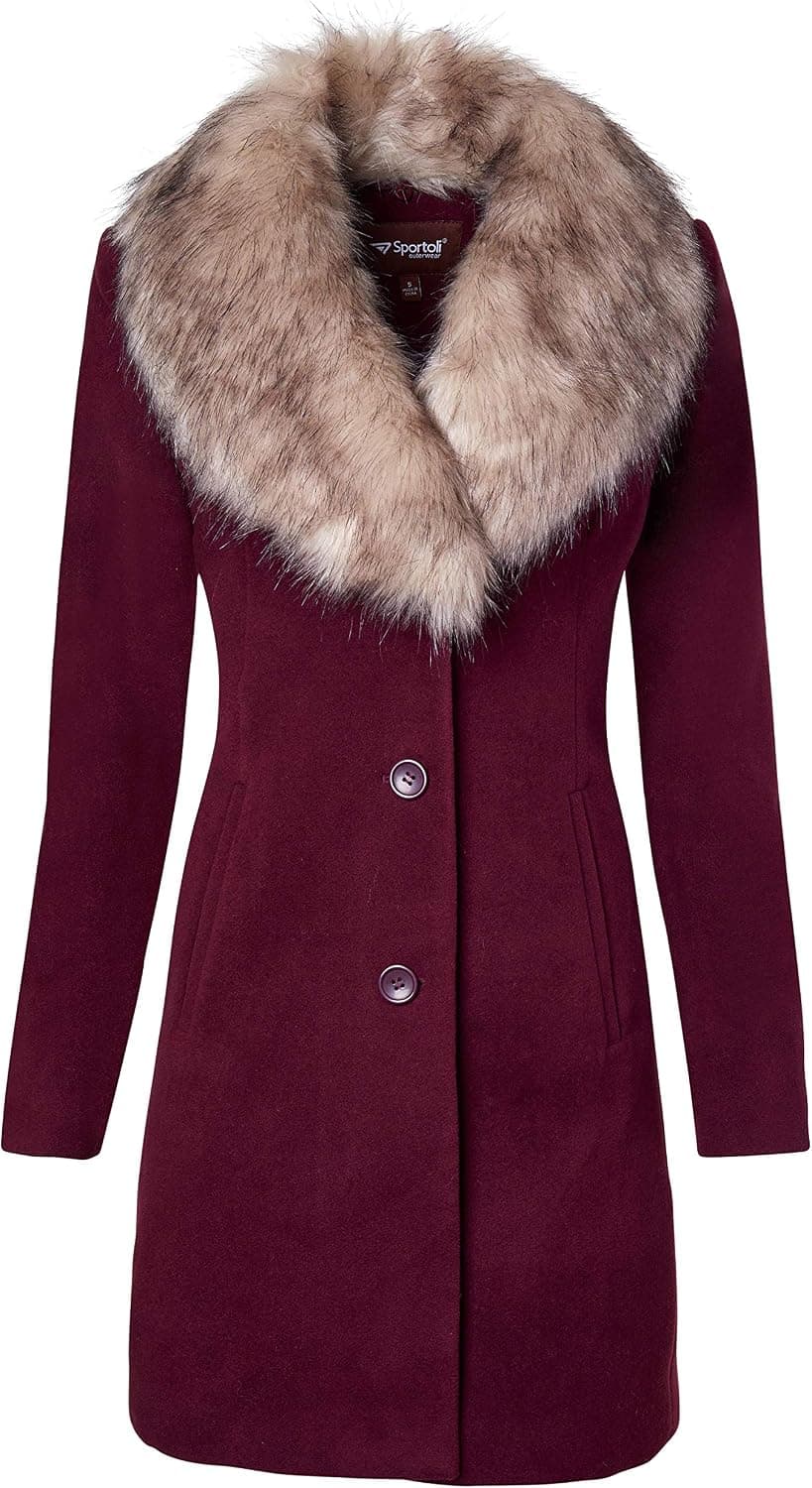 Sportoli Coats for Women Faux Wool Single Breasted Winter Jacket with Detachable Fur