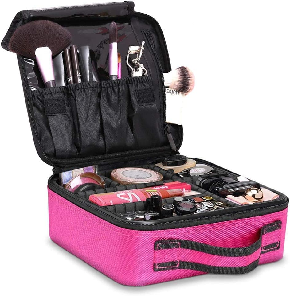 TOPSEFU Portable Travel Makeup Bag Makeup Case Mini Makeup Train Case Pink