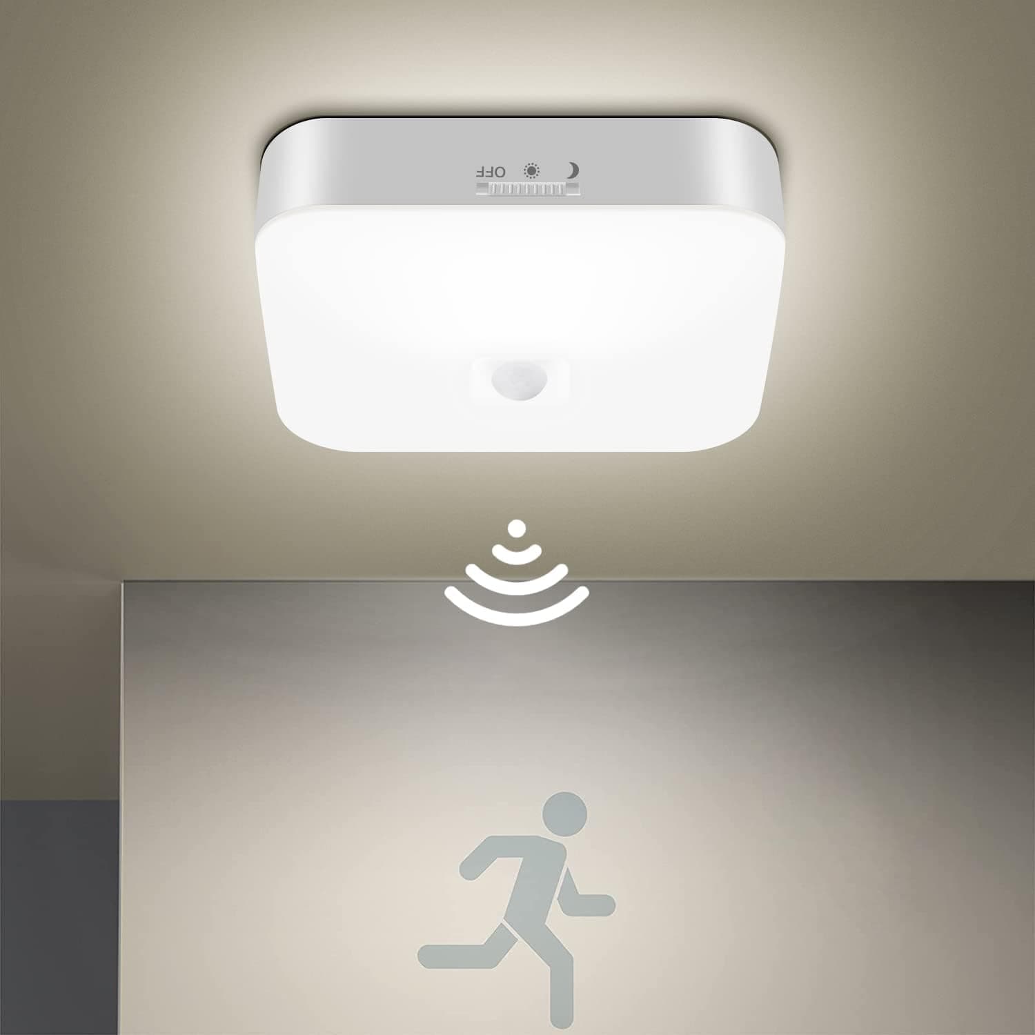 Rechargeable Motion Sensor Light Indoor/Outdoor, Whitepoplar 500LM Battery Operated Ceiling Lights Without Wiring, Wireless Lights for Closet Garage Shower Kitchen Stair, 5000K Square Pantry Light