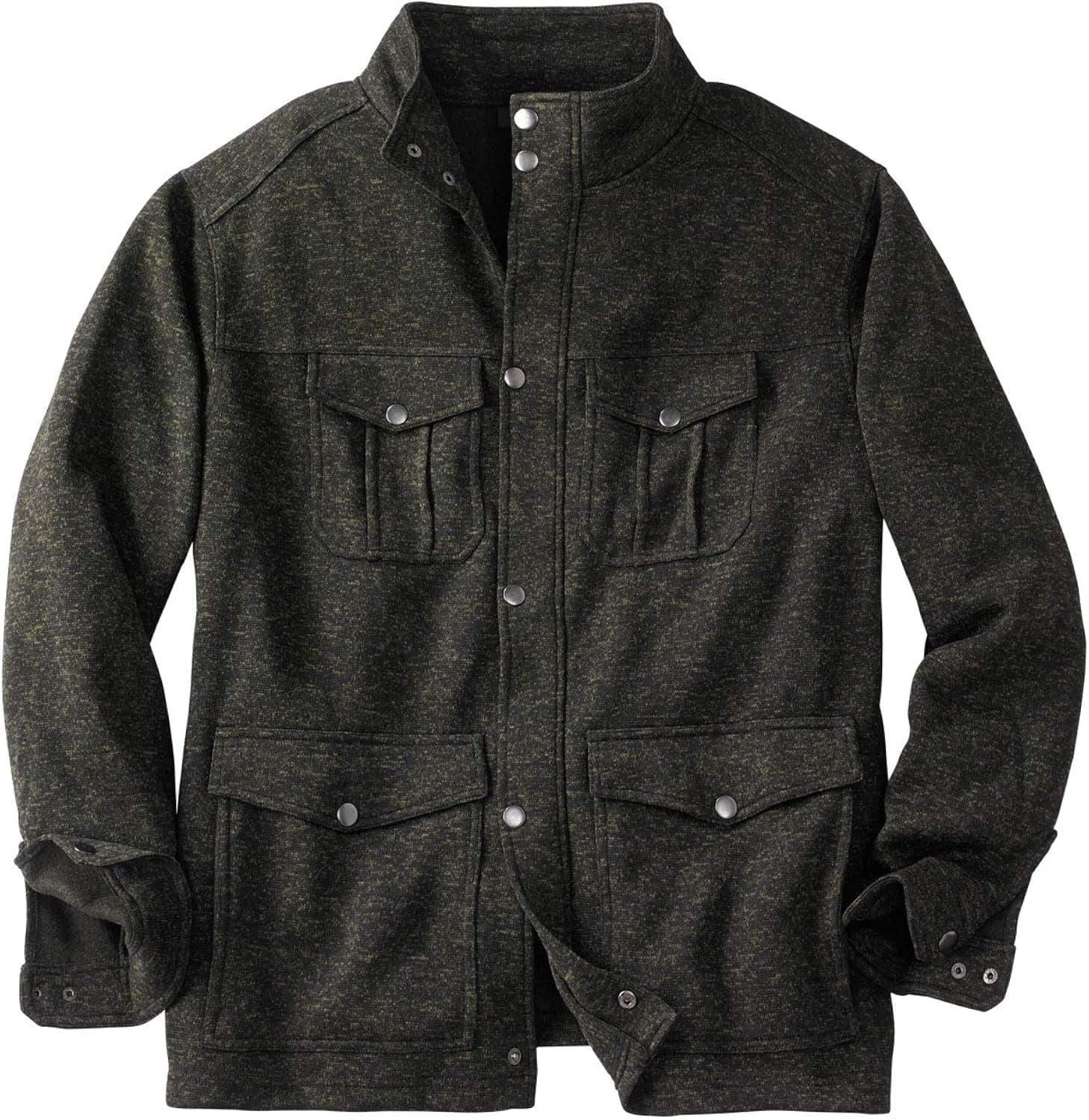 KingSize Men's Big & Tall Sweater Fleece Multi-Pocket Jacket - Big - 3XL, Olive Marl Green