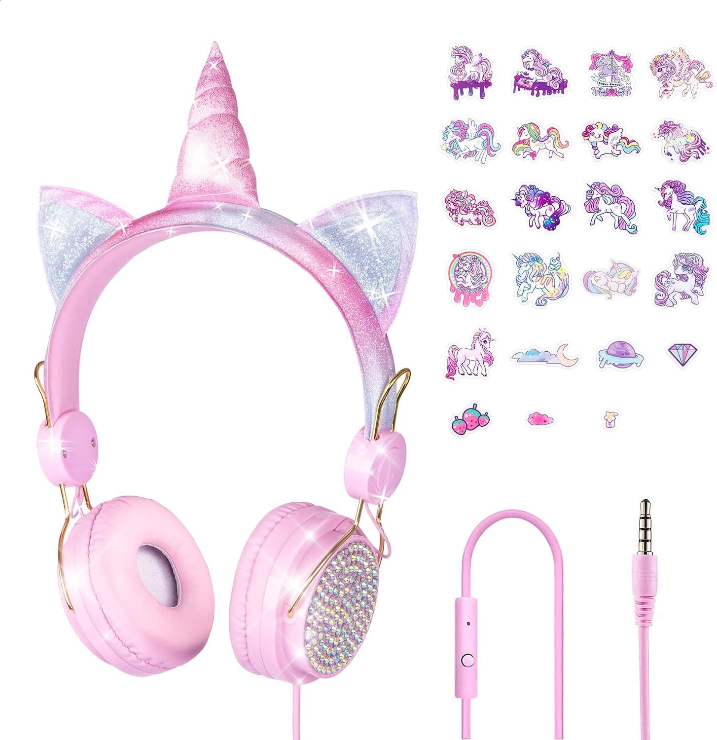 Unicorn Gifts for Girls, Kid Headphones with 85dB Volume Limit, HD Stereo Sound, 3.5mm Audio Jack Adjustable Over Ear Headphone for Children Teens Girls School Birthday Party Xmas