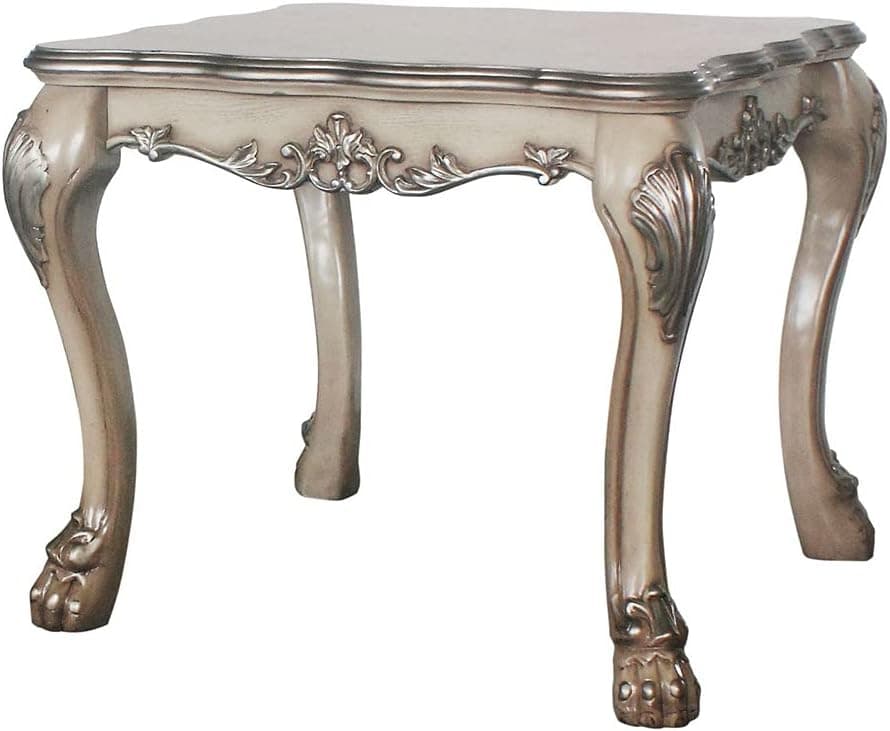 Acme Furniture Square Wood End Table, Vintage Bone White