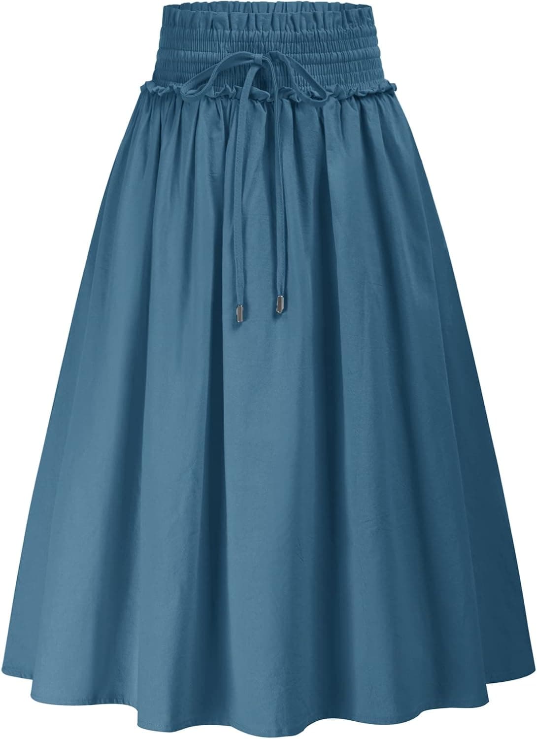 KANCY KOLE Womens Casual Cotton Linen Skirts Smocked Tie Waist Skirt Pleated A Line Midi Skirt with Pockets
