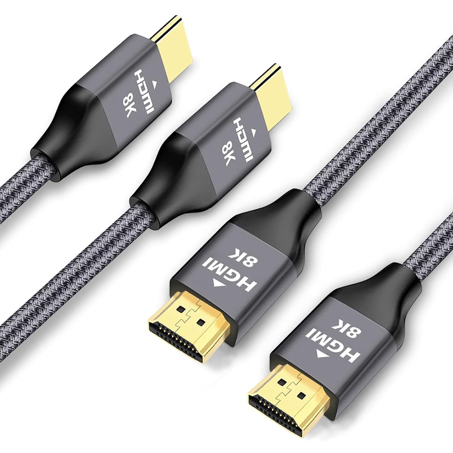 8K 60Hz HDMI 2.1 Cable 6.6 ft 2 Pack, 100% Real High Speed 48Gbps 8K HDMI Cable with eARC HDR10 4:4:4 HDCP 2.2&2.3, 4K@120 /144Hz Compatible with Xbox One Series X, PS4, PS5, Samsung,Sony,LG