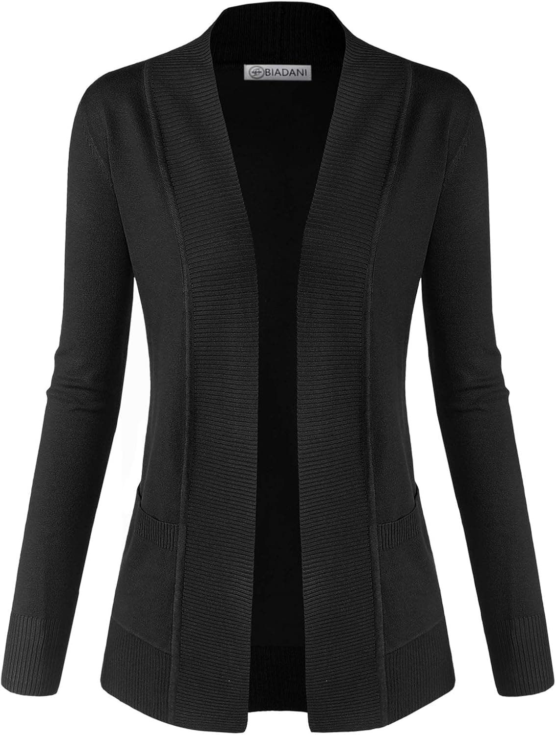 BIADANI Women Classic Soft Long Sleeve Open Front Cardigan Sweater Black 1X-Large