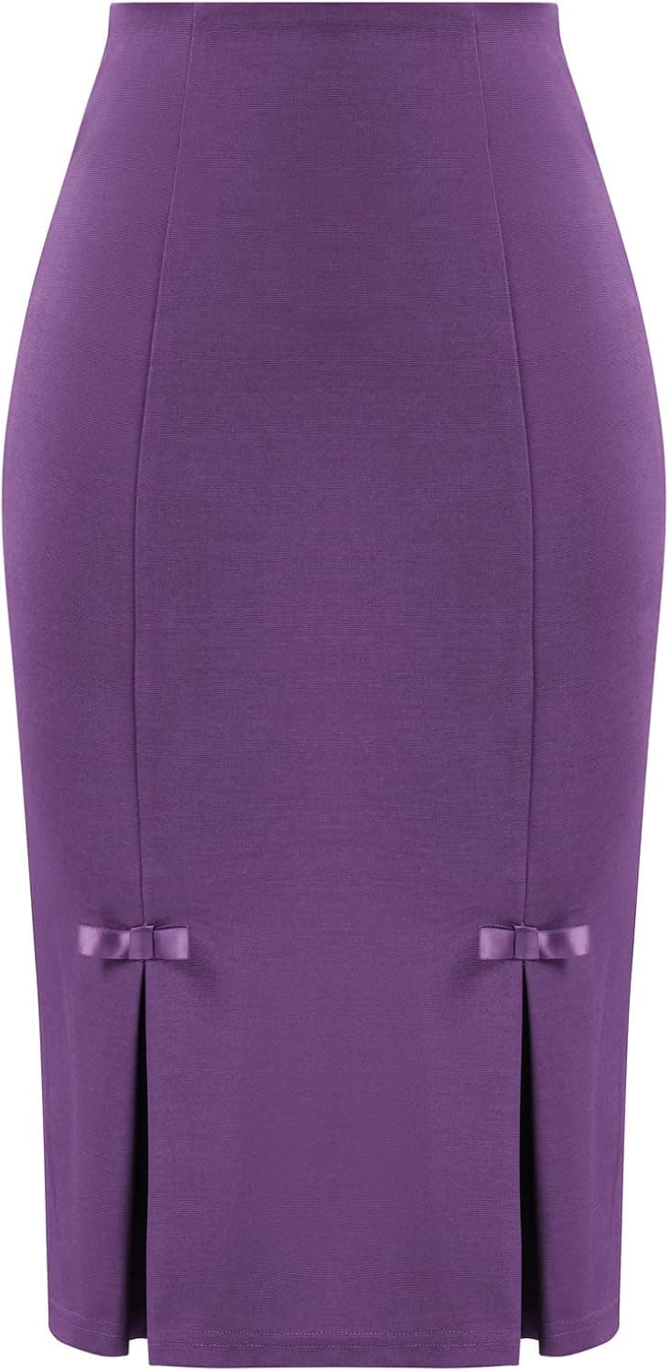 Belle Poque Women Midi High Waist Office Stretchy Pencil Skirt with Bow-Knot BP587