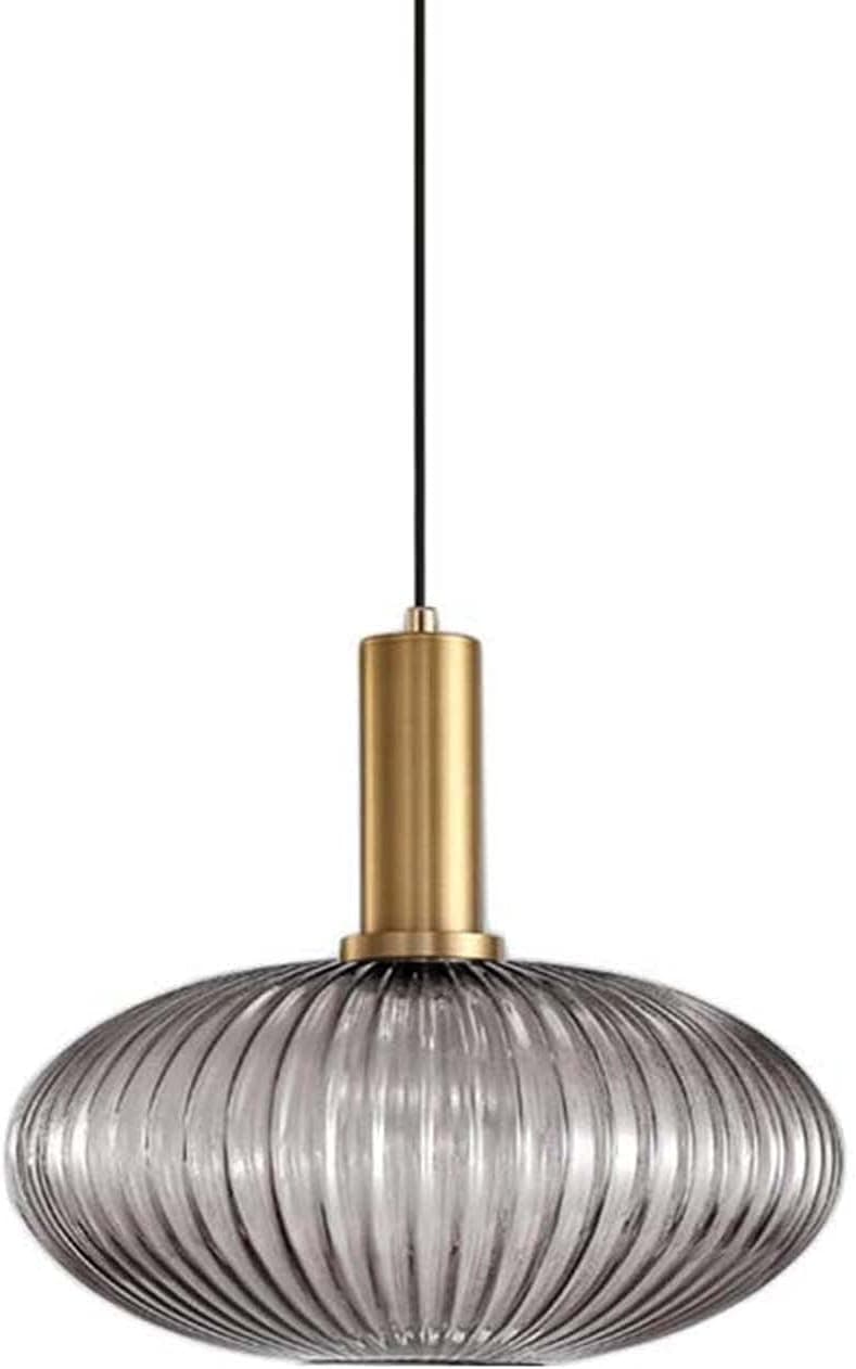 I-xun Pendant Light Fixtures Modern Pendant Lighting for Kitchen Island Farmhouse Striped Glass Pendant Light Shade (11.81'', Grey)