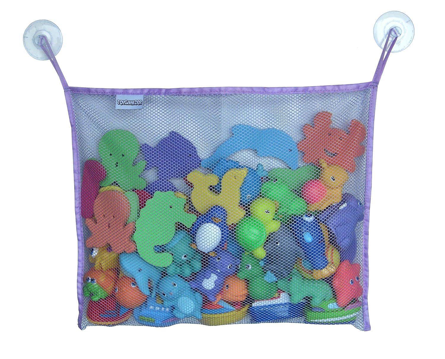 Toyganizer Bath Toy Organizer + 2 Bonus Strong Hooked Suction Cups, Purple