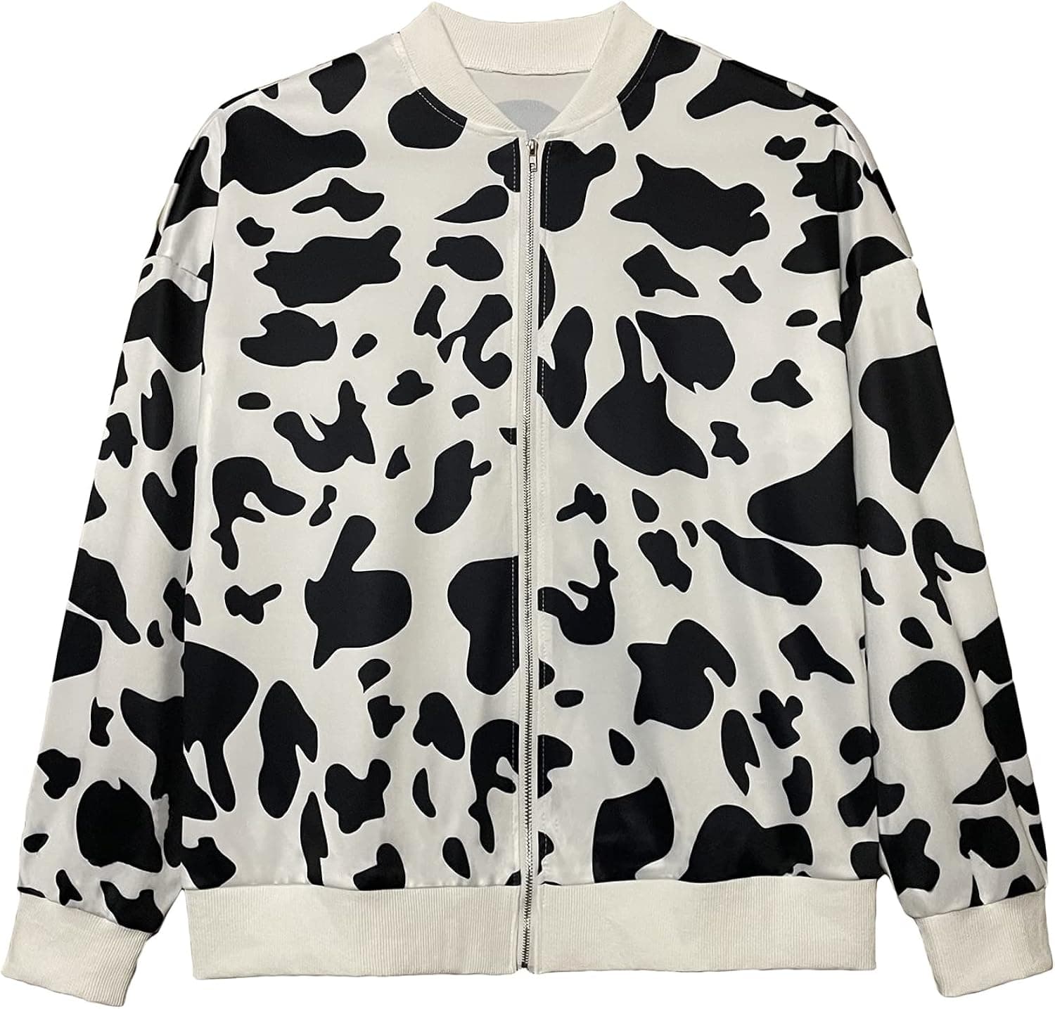 Falainetee Women's Long Sleeve Drawstring Zipper Pocket Colorblock Cow Print Oversized Sweatshirt