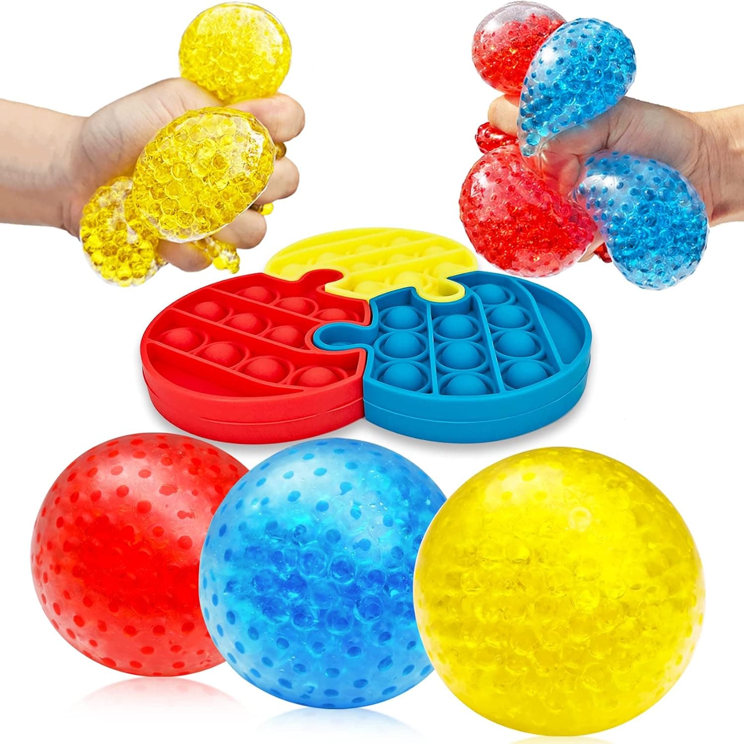 Squishies Balls Stress Balls 6 Fidget Pack Water Bead Sensory Ball Fidget Toy Anxiety Relief Squeezing Toys for ADHD OCD Autism Kids and Adults